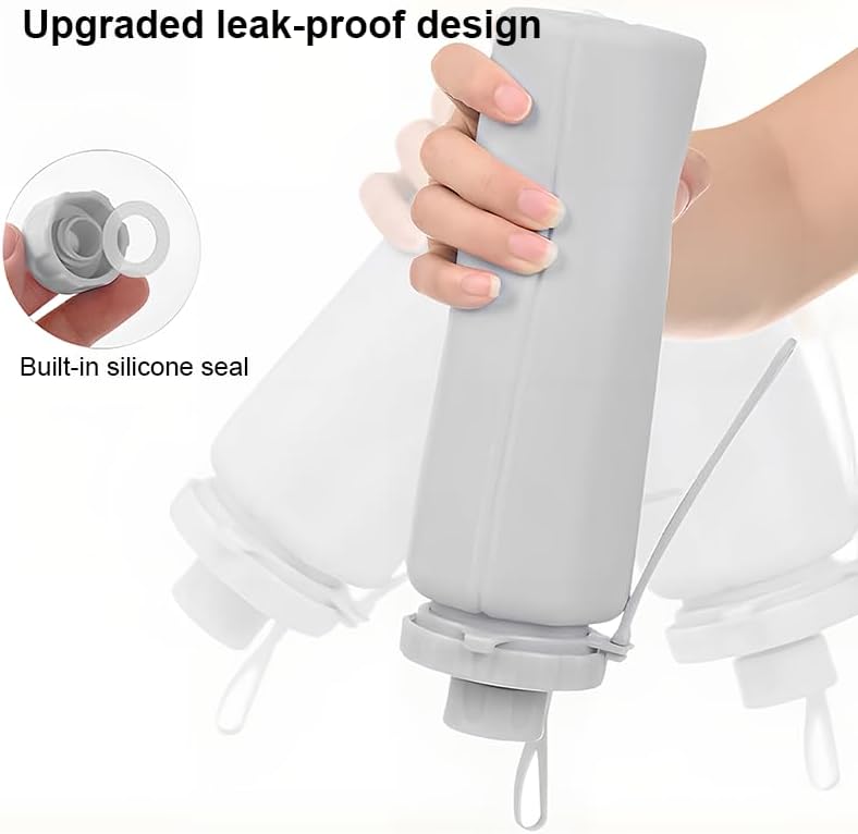 Gourde pliable 600 ml, en silicone, légère et étanche, idéale pour le camping, la randonnée, le vélo et les activités de plein air. Couleur : gris. - 5