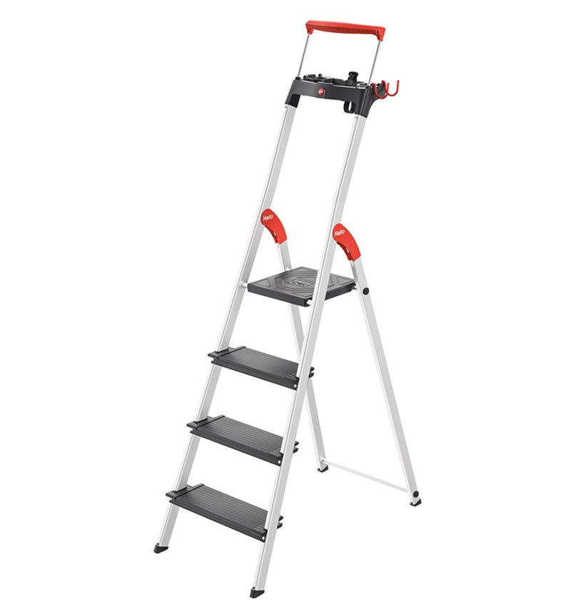 Escabeau en aluminium 4 marches Larges Hailo L100 + Plateforme TP1 - 4