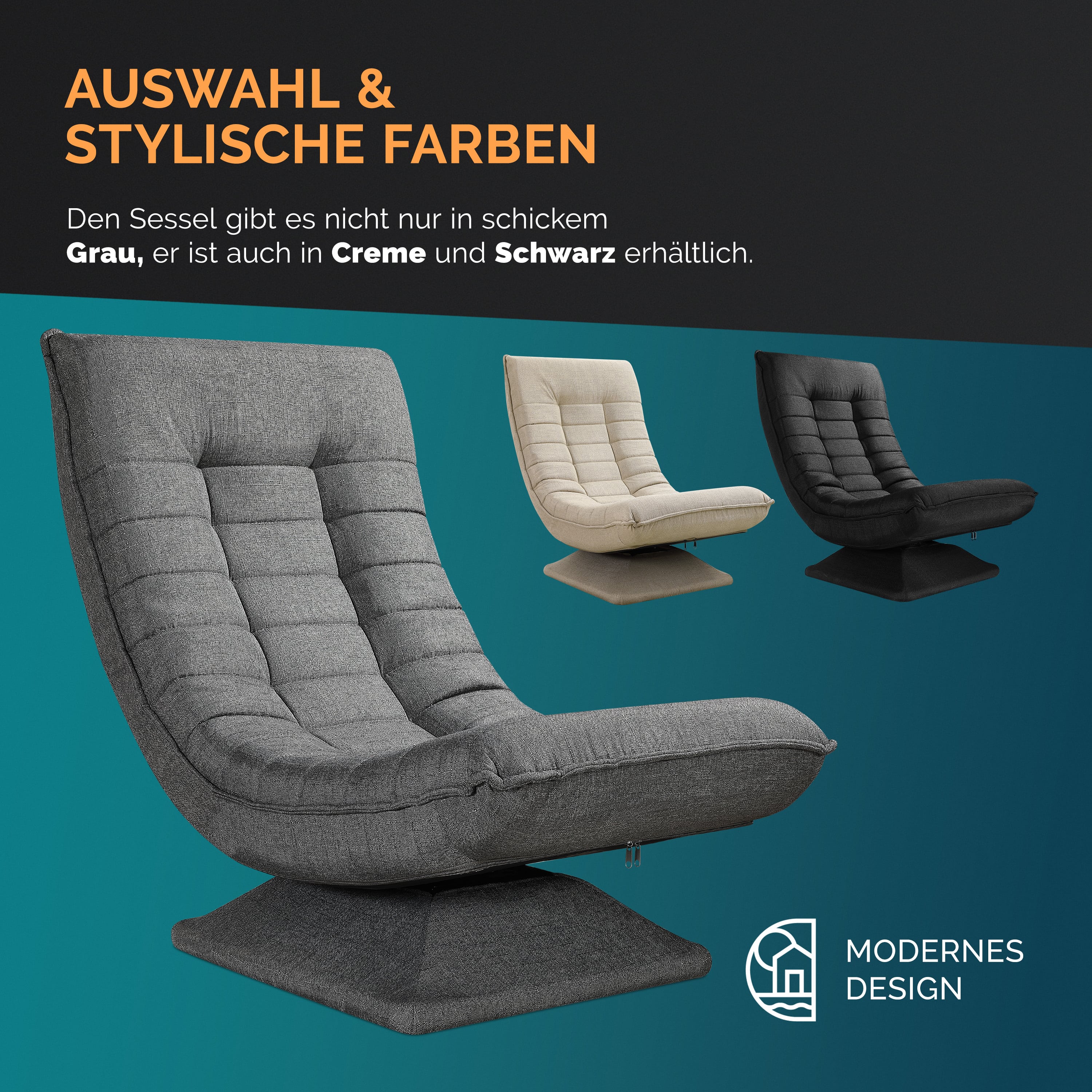CASARIA® Fauteuil tout confort pivotant à 360° Gris capacité de charge de 150kg siège de gaming 58x57x84/87cm relaxation - 7