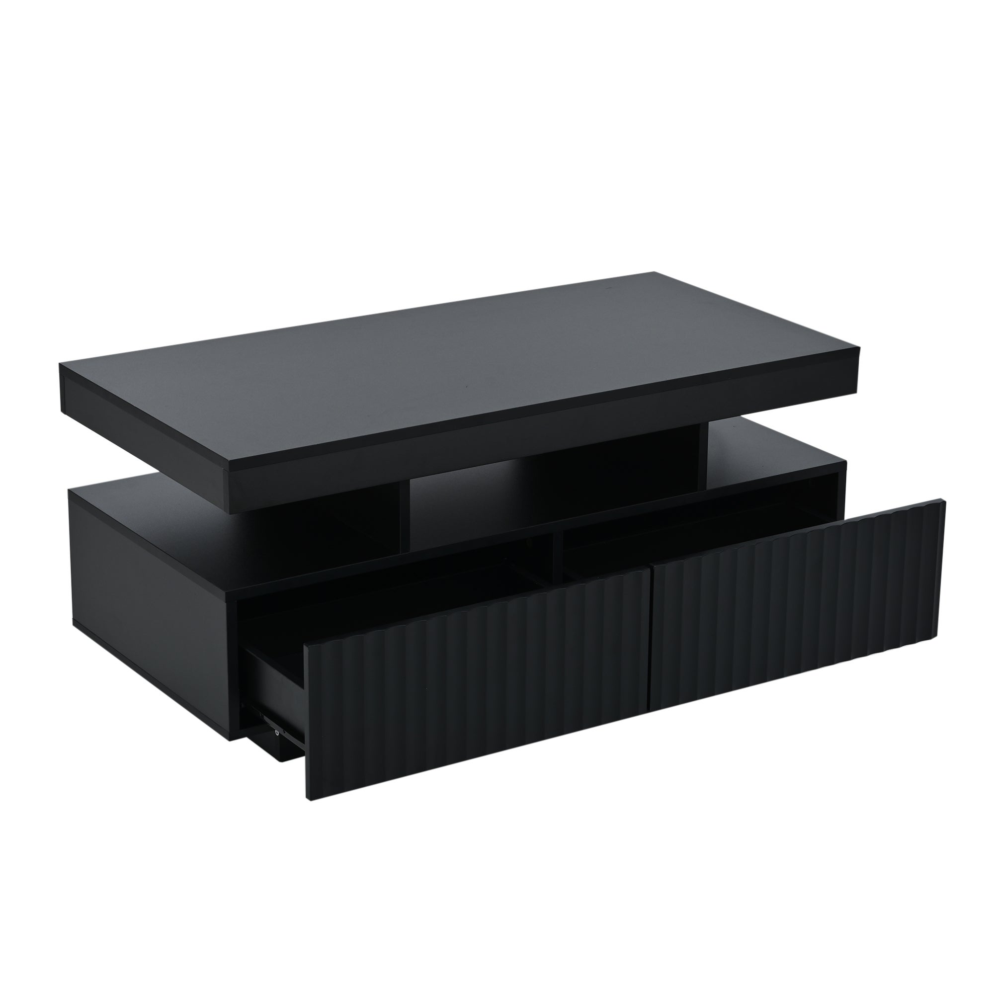 Tavolino da salotto 100x50x45cm - con illuminación LED - 2 cassetti - Spazio di riporre aperto - Pannelli di particelle - Nero - 9