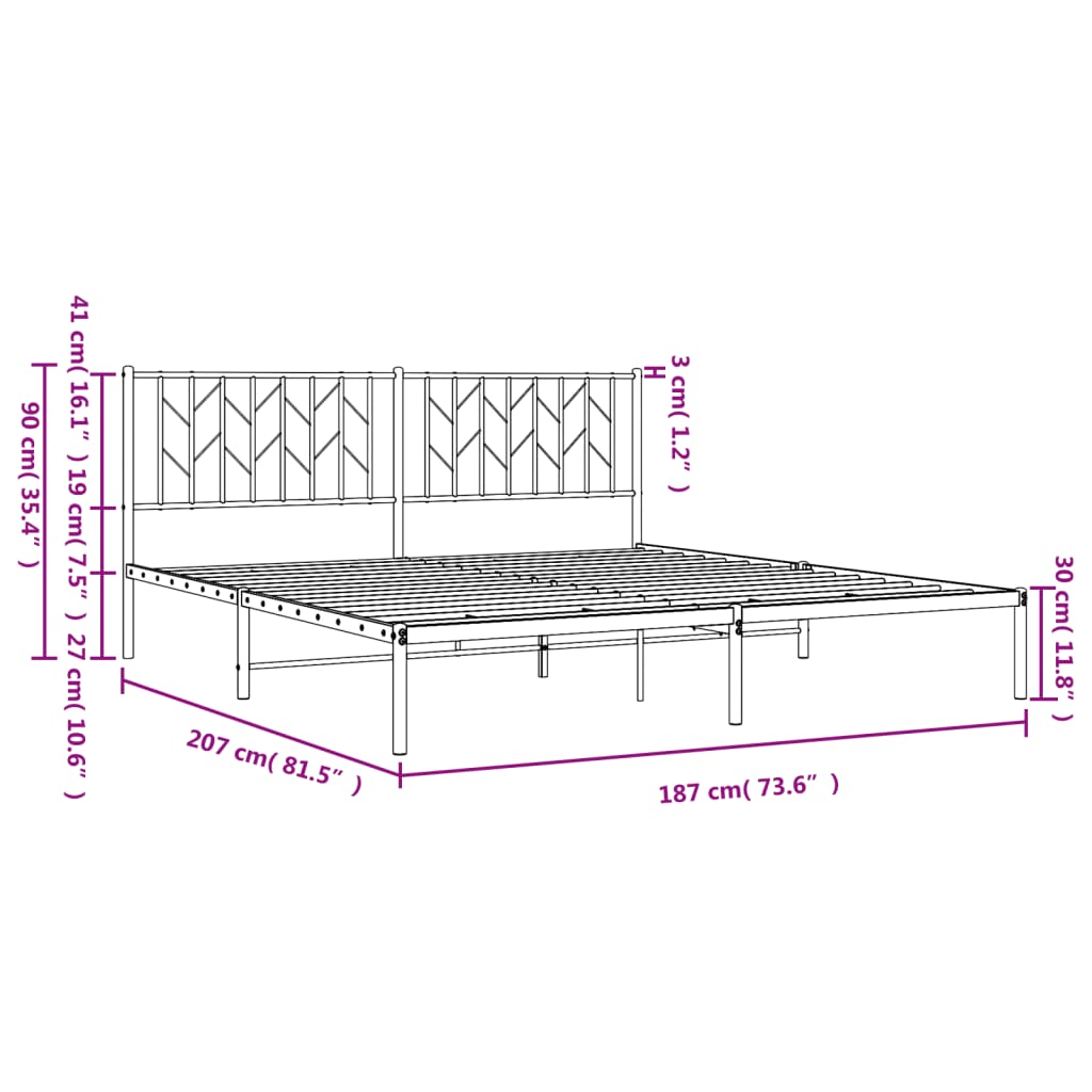 Estructura cama sin colchón con cabecero metal negro 180x200 cm vidaXL - 3