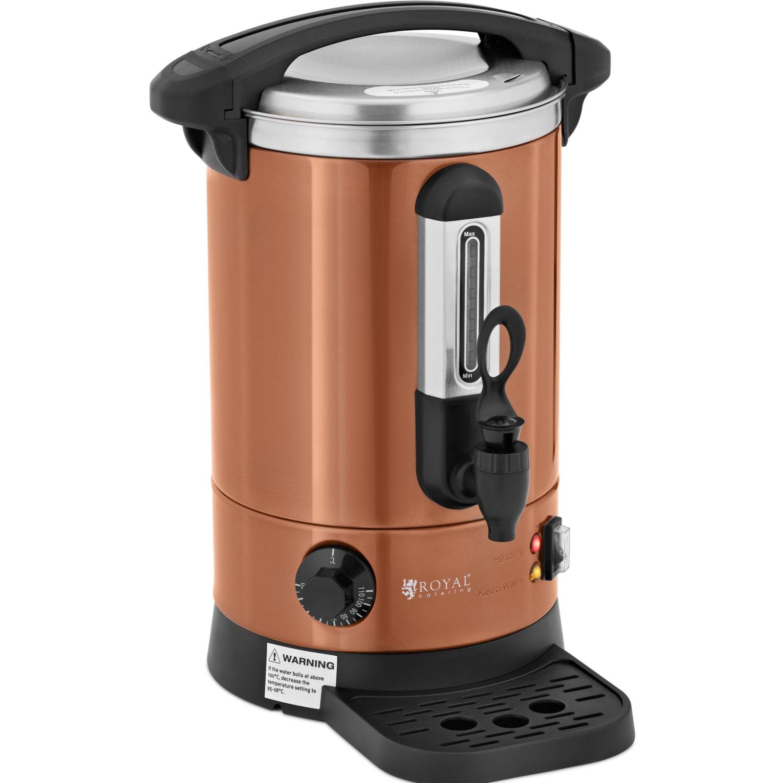 Distributeur D'eau Chaude Professionnel 9L - 1500W - Inox - Pour Vin Chaud, Thé, Café - Avec Plateau