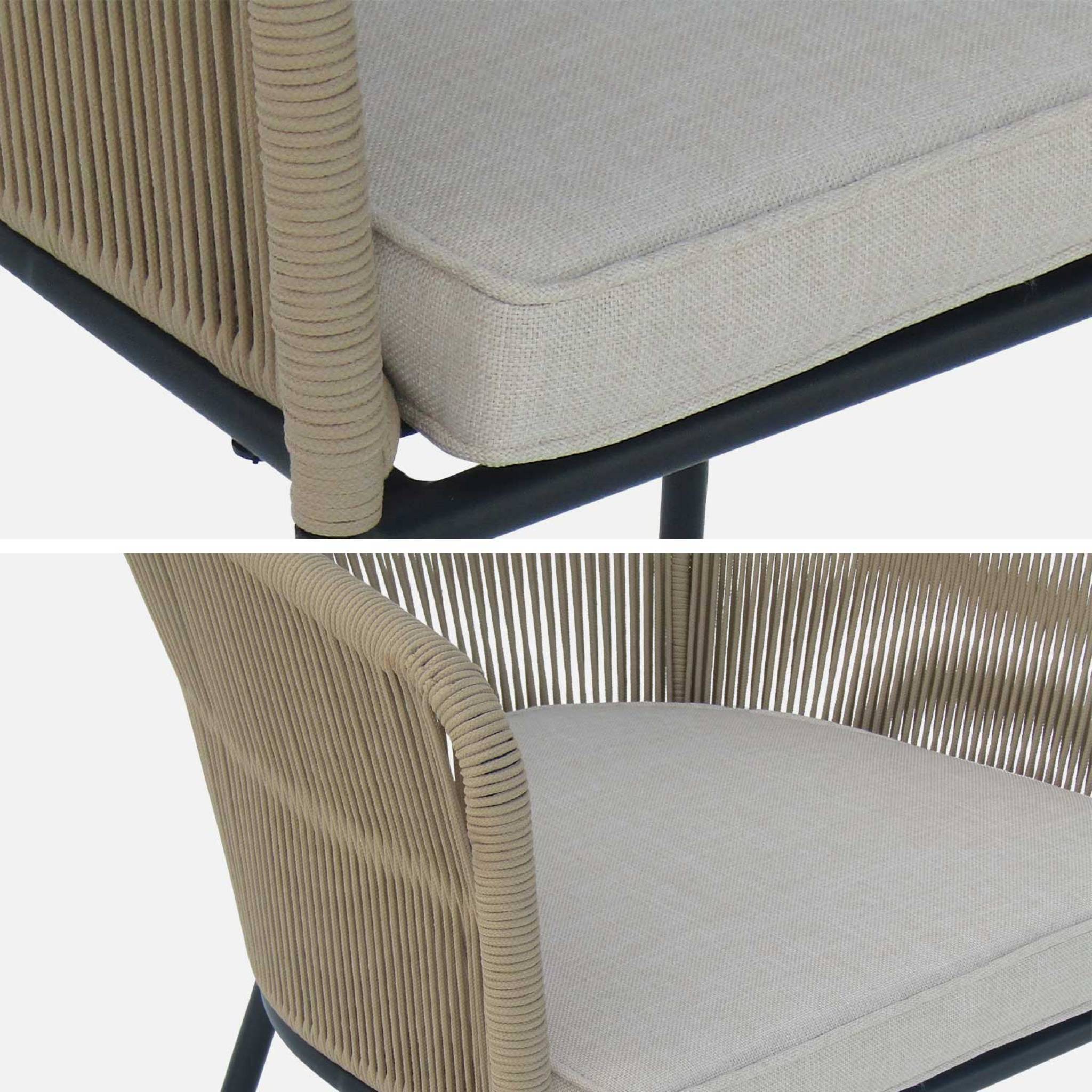 Lot de 4 fauteuils de jardin en corde beige et acier galvanisé. coussin beige SANTOS - 6