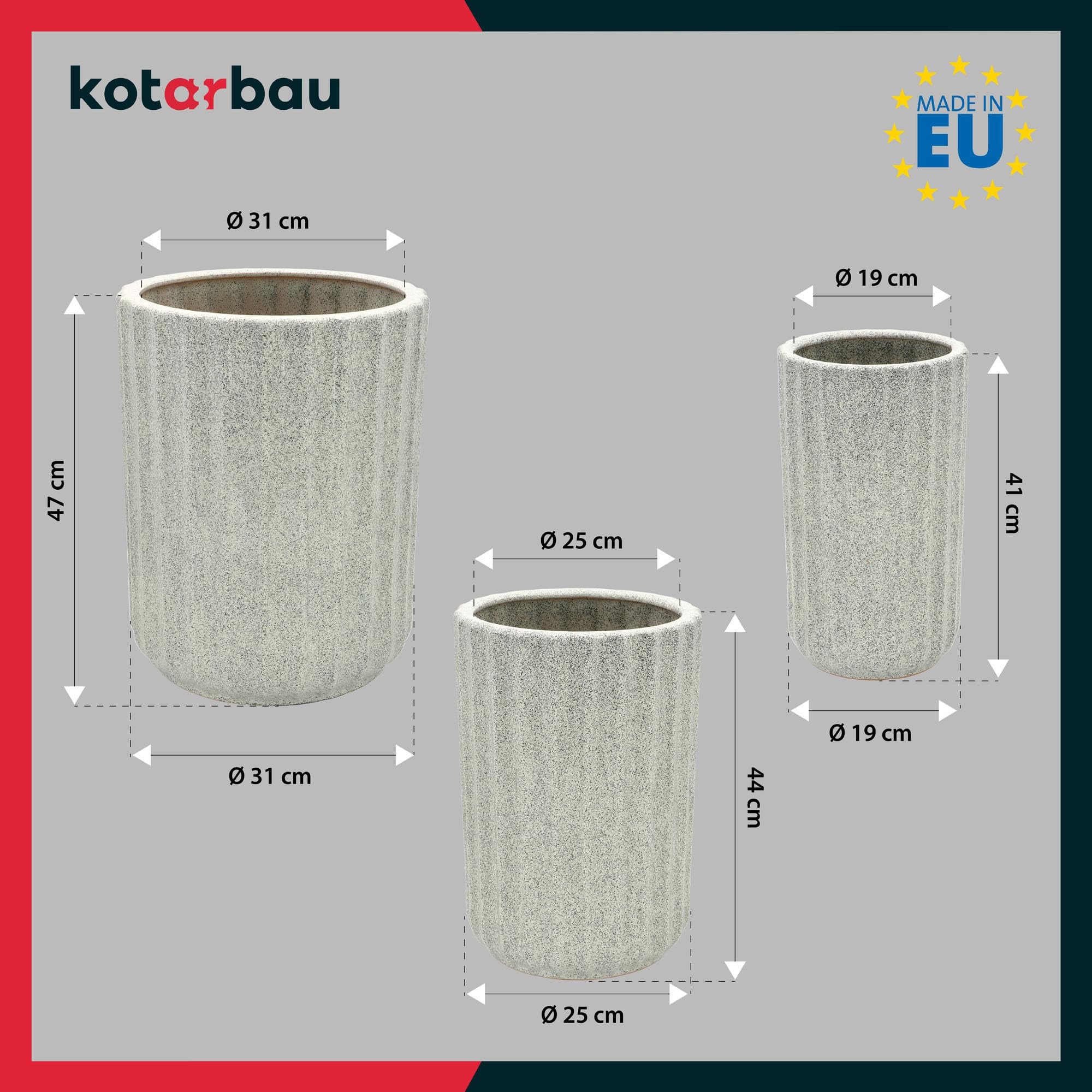 Komplet 3x doniczka donica ceramiczna ogrodowa z odpływem na kwiaty rośliny - KOTARBAU - 3