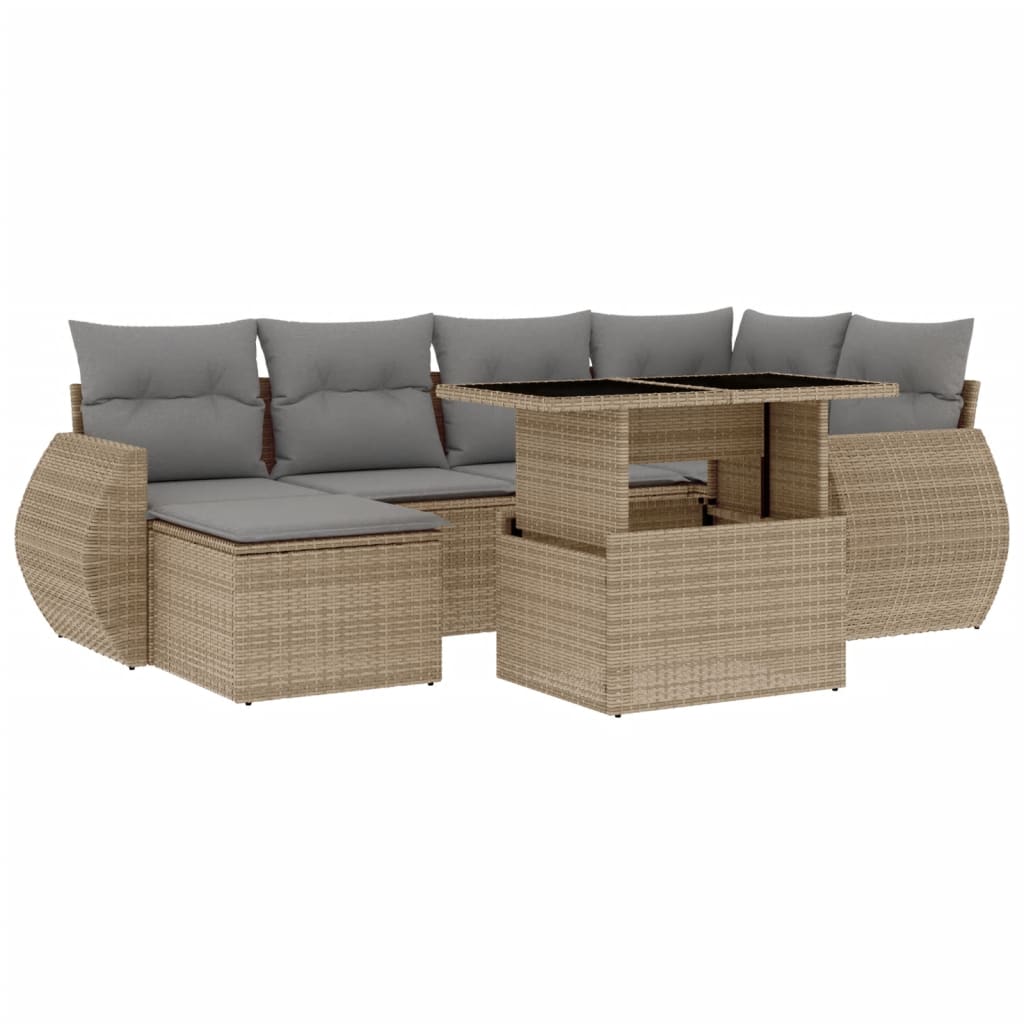 Set Divani da Giardino 7 pz con Cuscini Beige in Polyrattan vidaXL - 2