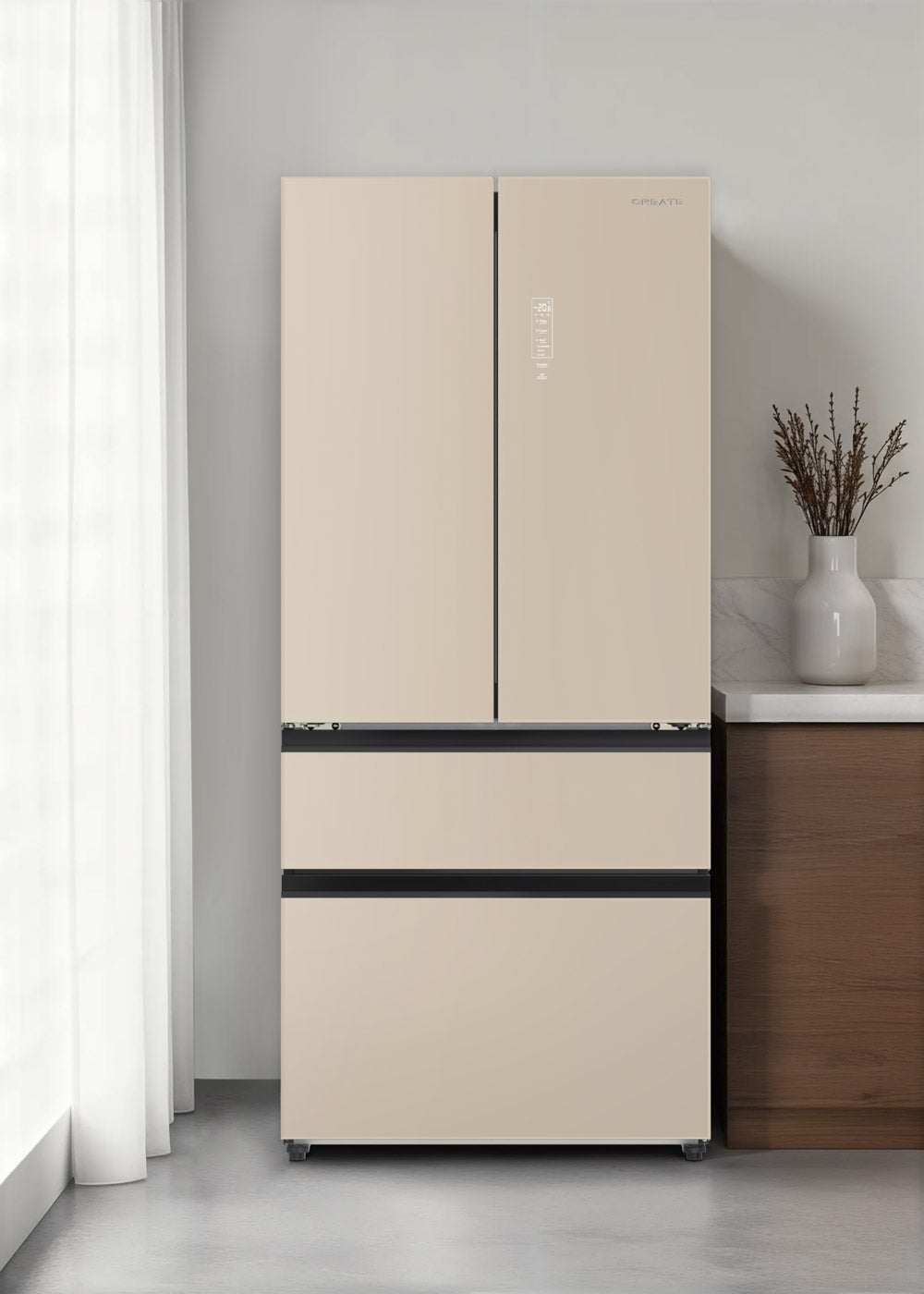 CREATE - FRIDGE STUDIO FRENCH DOOR PRO 509 - Lodówka z drzwiami francuskimi 509L No Frost ze Space Pro i Care+ - Sable