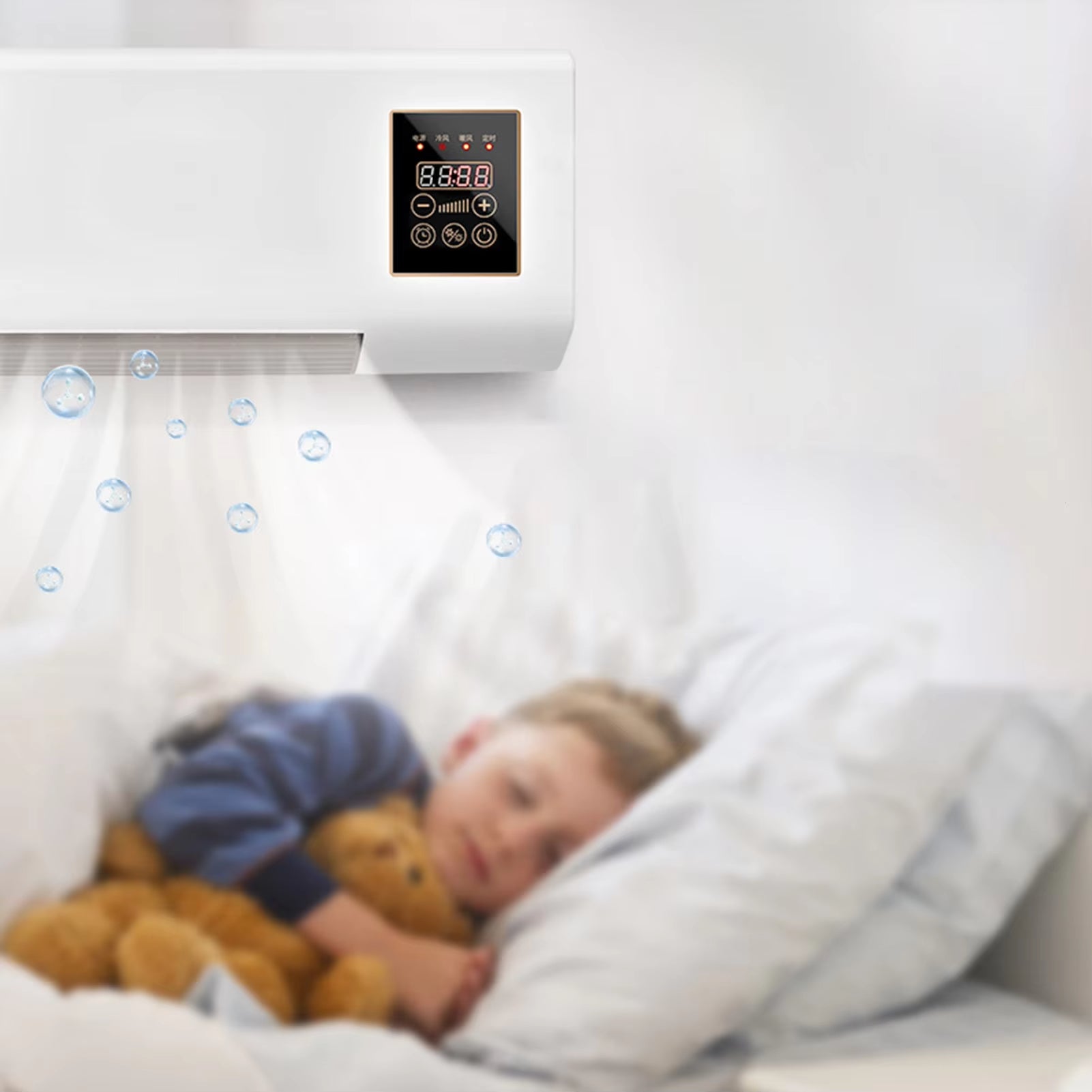 Chauffage soufflant mural avec télécommande, air chaud et froid réglable, fonction minuterie, ventilateur mural, mini climatiseur, 55 cm - 2