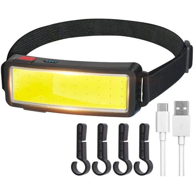 Lampe Frontale LED COB, Torche Frontale USB Rechargeable Puissante, étanche Phare 2000 lumens, Lampe de travail pour casque