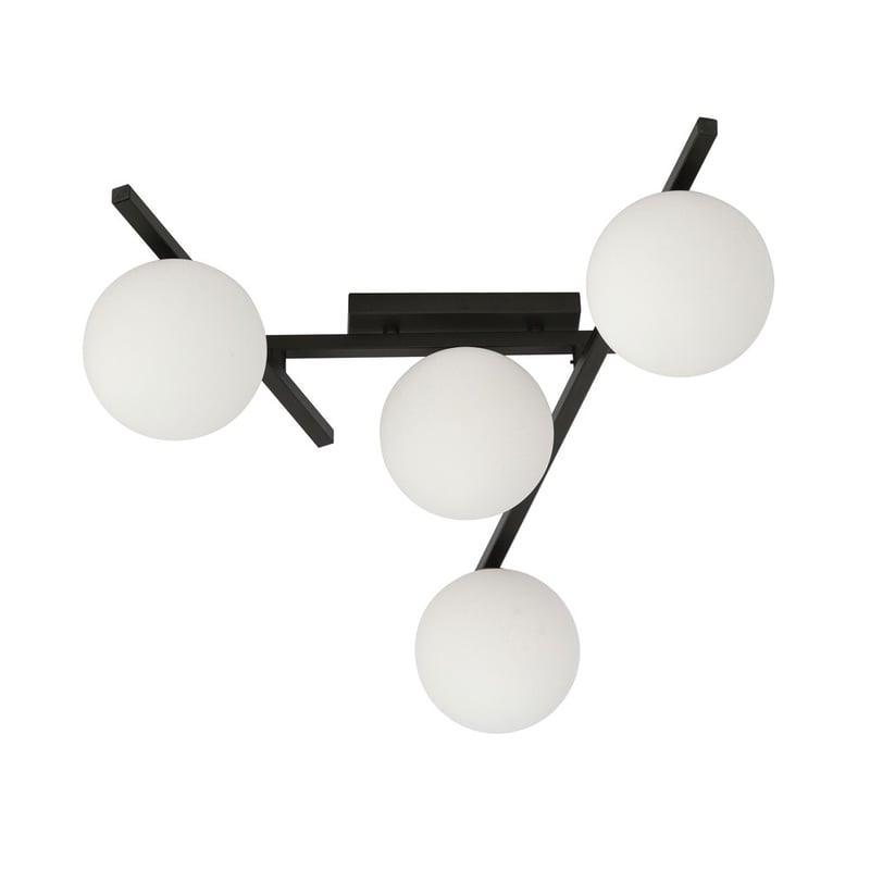 Lampa sufitowa Tramas z regulowanymi czarnymi prętami i szklanymi kulami 4xE14