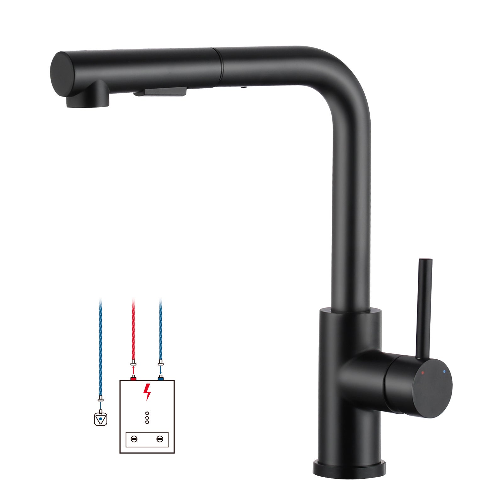 LOVHAUS 7-Shaped Pull-Out Kitchen Faucet Low Pressure, Bateria Kuchenna z 2 Wyjściami i Natryskiem, Dwa Rodzaje Strumienia Wody, Matowa Czerń