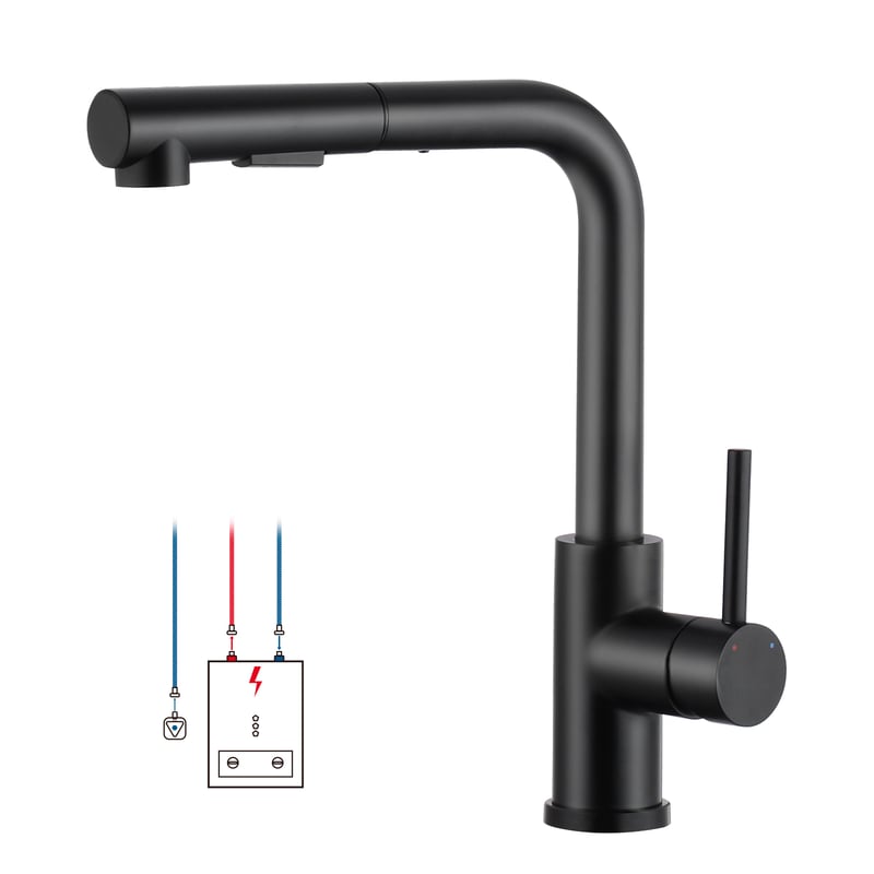 LOVHAUS 7-Shaped Pull-Out Kitchen Faucet Low Pressure, Bateria Kuchenna z 2 Wyjściami i Natryskiem, Dwa Rodzaje Strumienia Wody, Matowa Czerń
