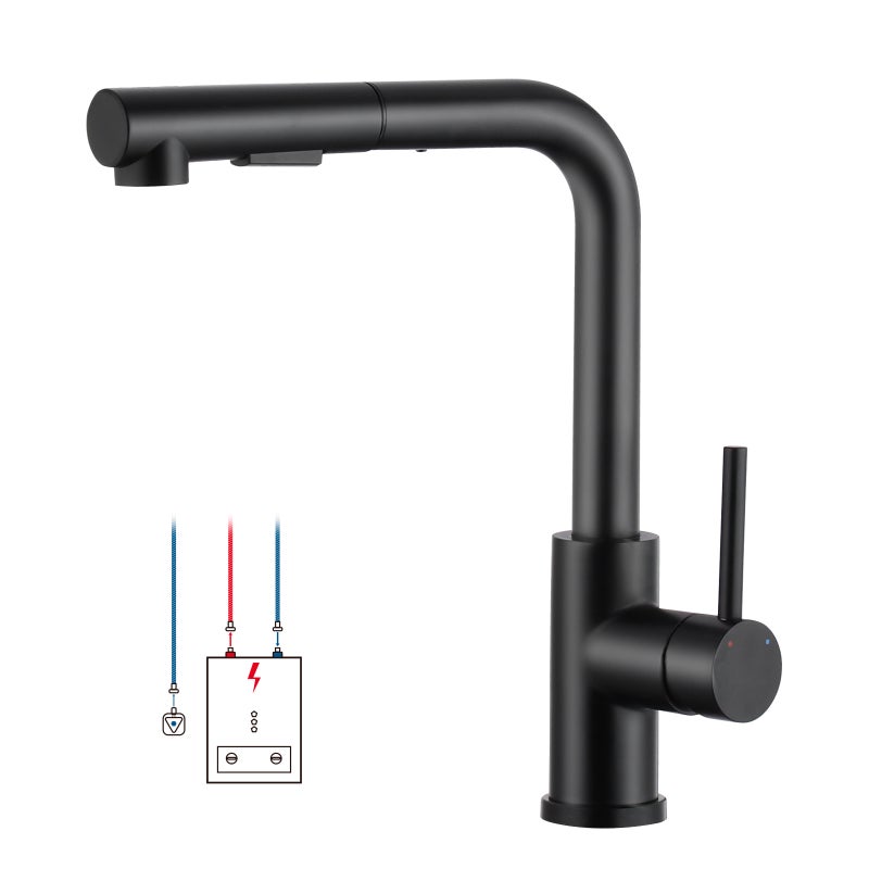 LOVHAUS 7-Shaped Pull-Out Kitchen Faucet Low Pressure, Bateria Kuchenna z 2 Wyjściami i Natryskiem, Dwa Rodzaje Strumienia Wody, Matowa Czerń