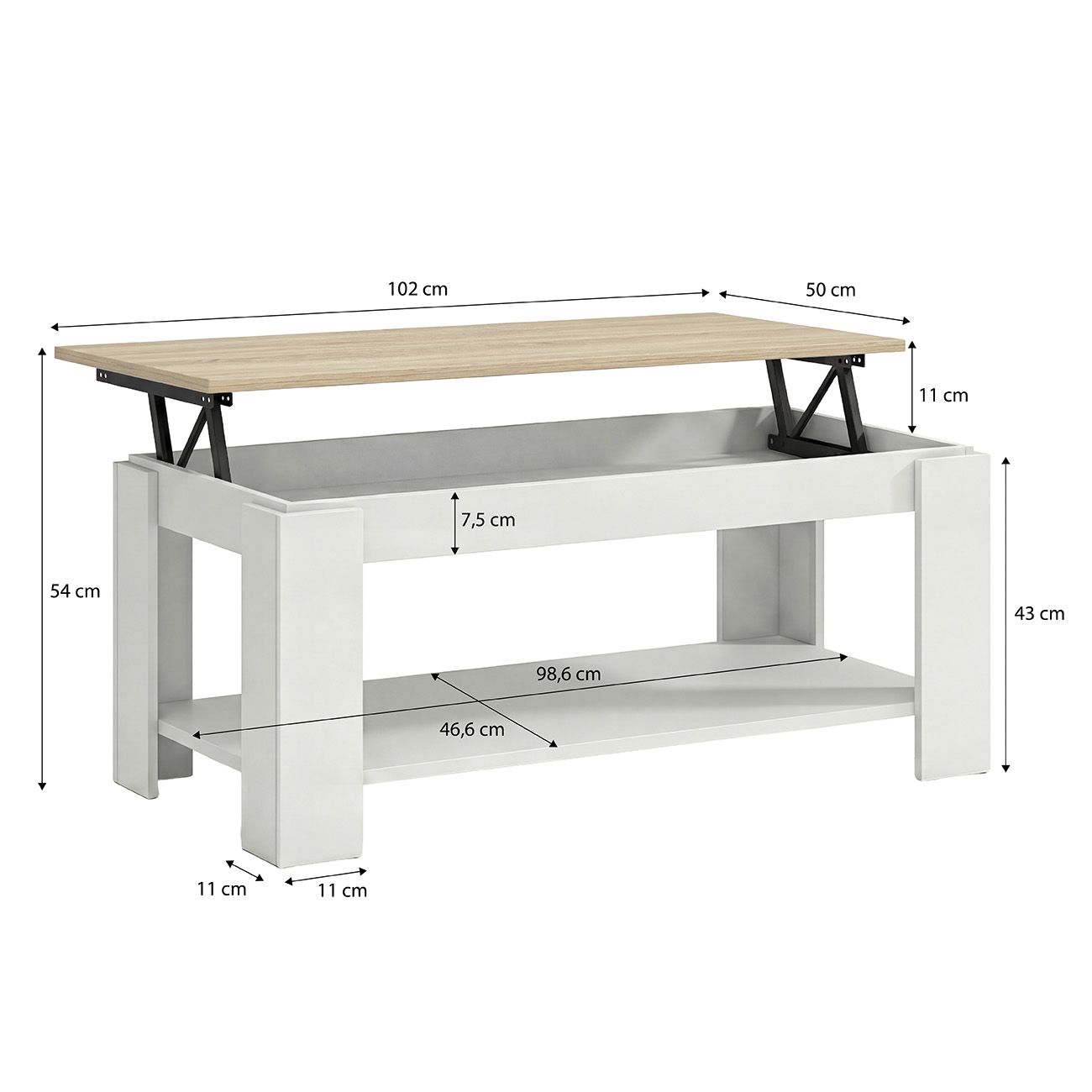 Mesa de centro com arrumação 102x43-54 cm Lya Blanco Artik (Blanco Mate) - Roble Canadian 50 x 54 x cm - 7
