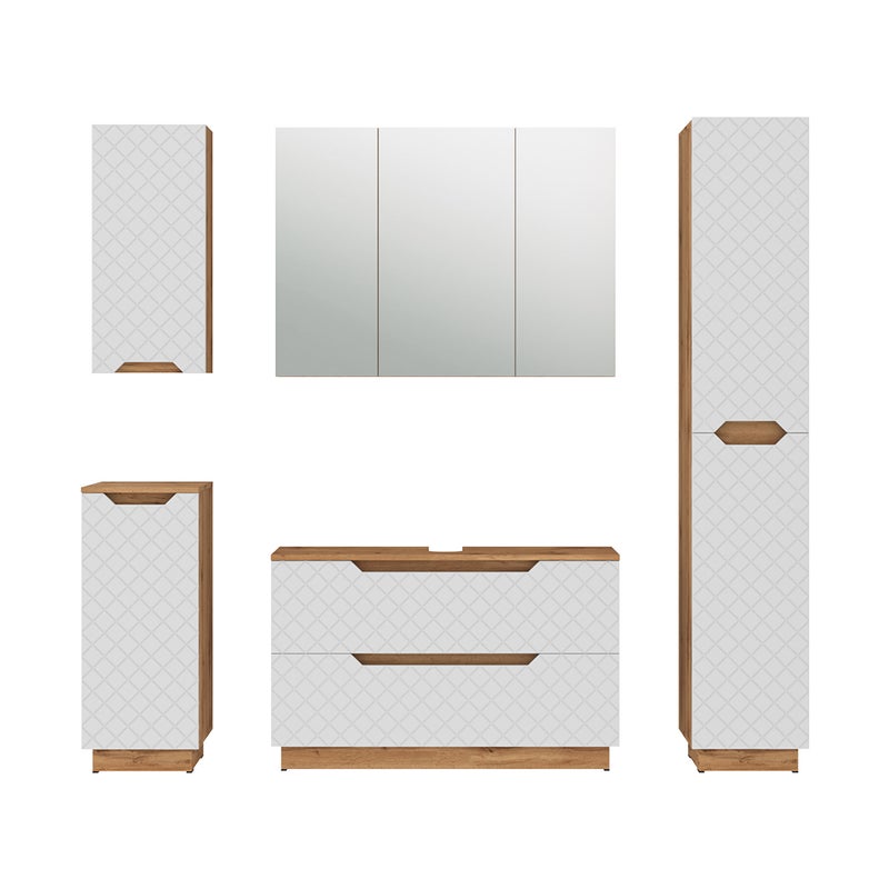 Vicco Zestaw mebli łazienkowych Lotta, Dąb/biały ze strukturą płytek, 5 części