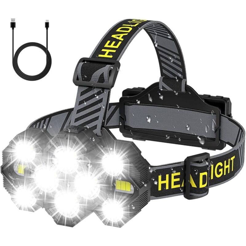 Lampe Frontale Led Rechargeable, Super Lumineuse 15000 Lumens, 6 Modes D'Éclairage, Avec Capteur
