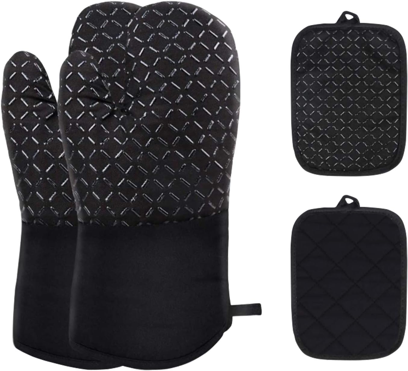 Lot De 8 Gants De Four Et Accessoires Cuisine - 26x15cm, Résistant à La Chaleur 300°C, Gris Clair, Coton Et Silicone