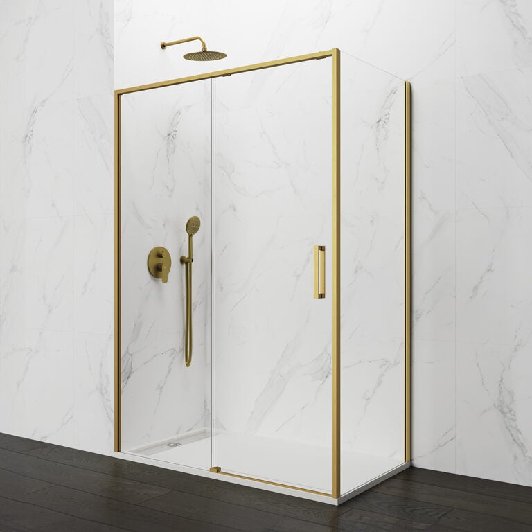 Mampara frontal 140-145 + lateral fijo 80 cm twenty transparente oro rango 77-79