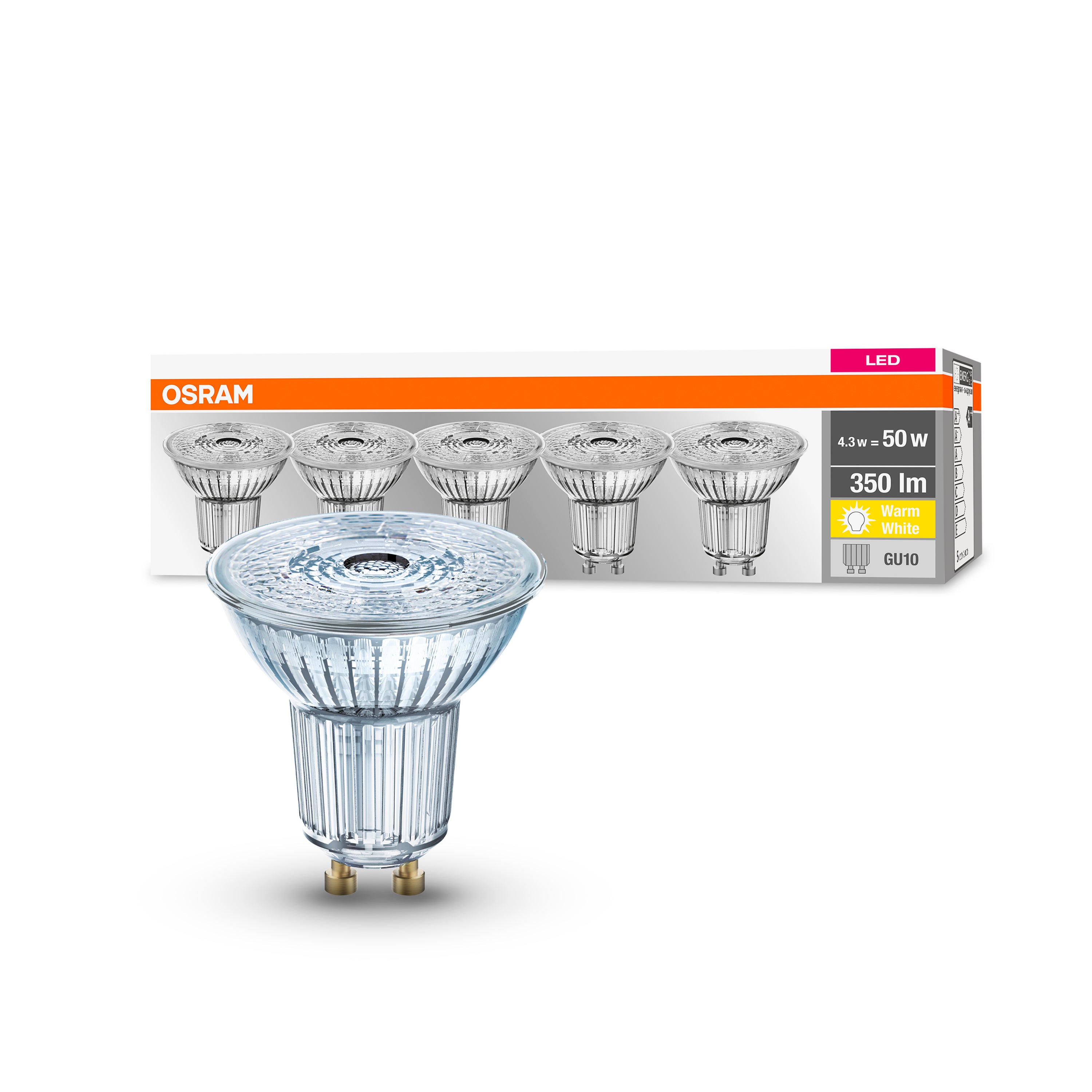 OSRAM - LED spot PAR16 36° 4,3W GU10 blanc chaud - Lot de 5 - 4
