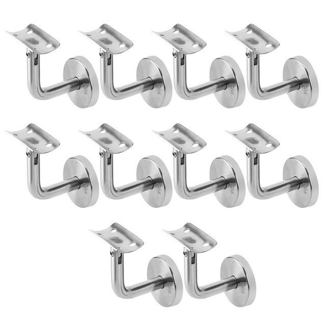 Conjunto de 10 suportes para corrimão em aço inoxidável 304 para escadas e corrimãos de madeira para montagem na parede, cor prata.