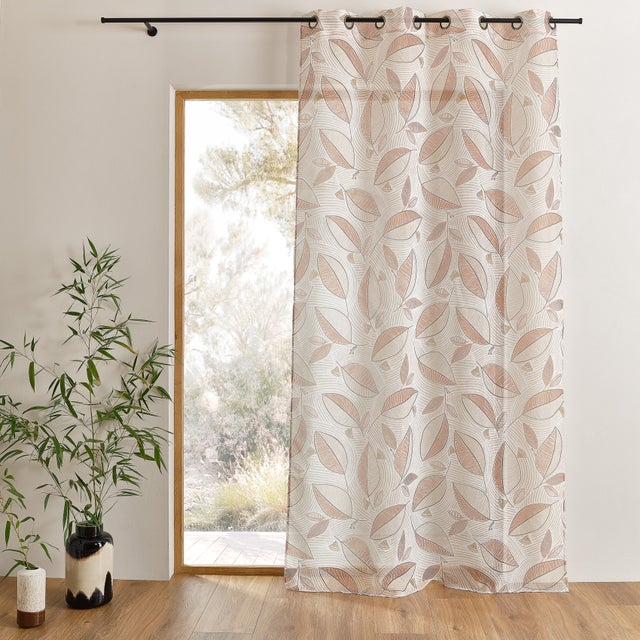 Voilage imprimé à motifs feuilles - Terracotta - 140x240 cm - Polyester