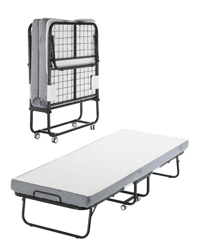 Lit d'Appoint Pliant 79x190 cm,VEVOR Taille Jumeau,Cadre Métal Robuste,Matelas Mémoire 10 cm,Portable,Pour Adultes,Invités,Camping