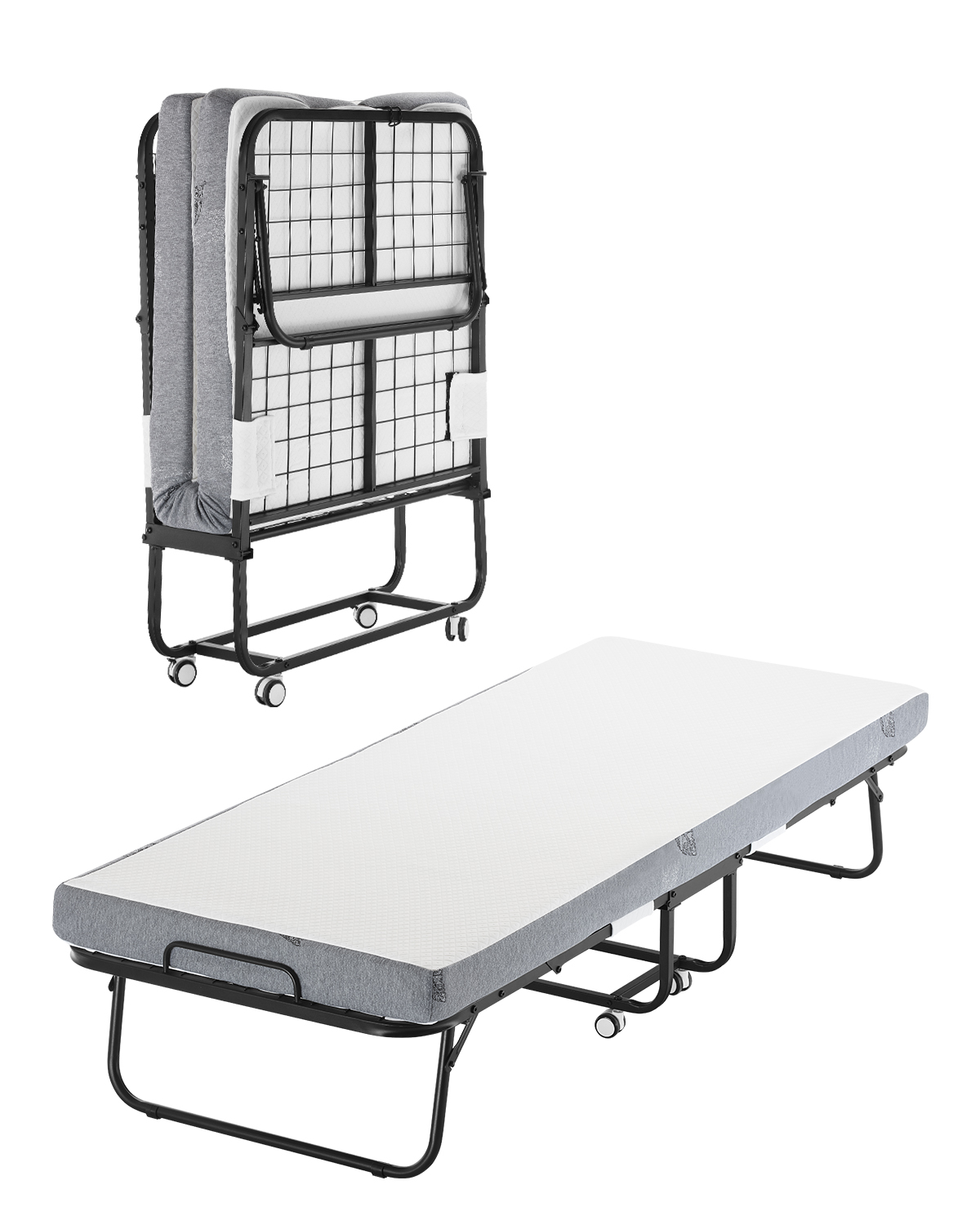 Łóżko składane z materacem piankowym 10 cm Łóżko metalowe 79 cm VEVOR