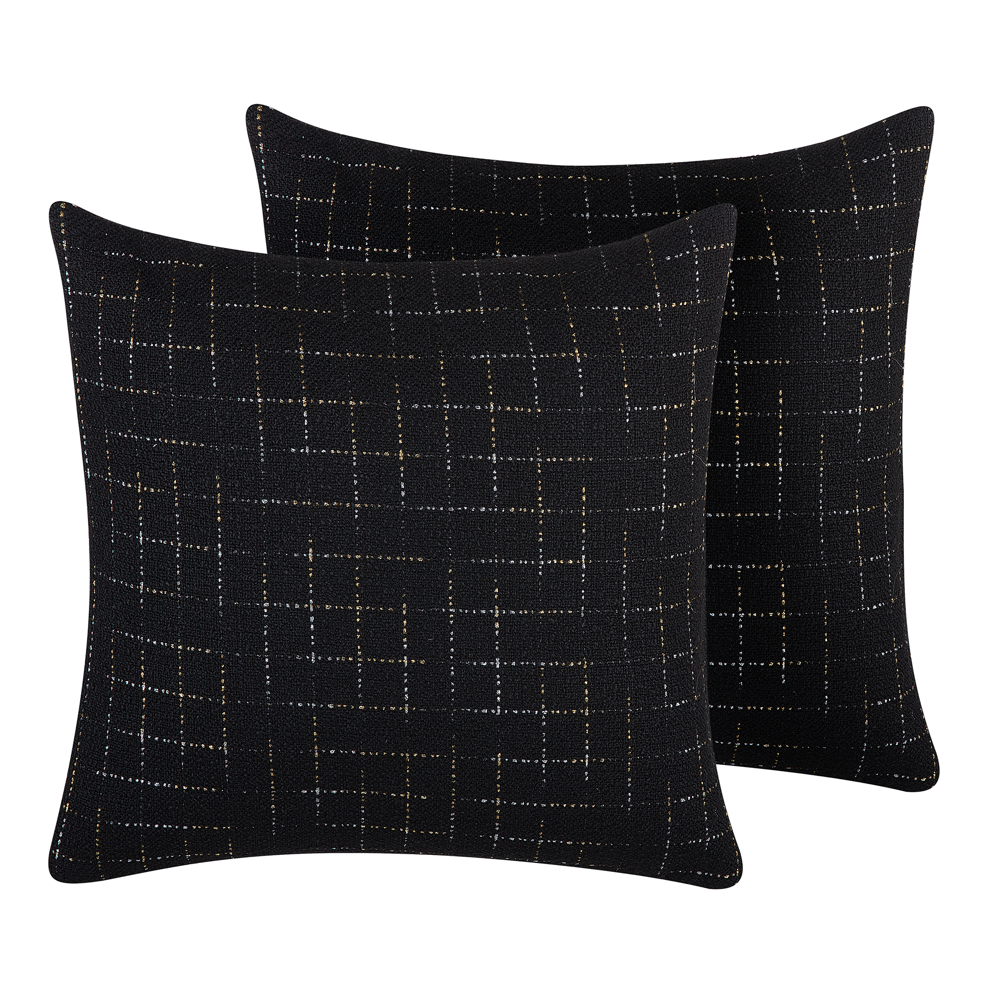 Beliani conjunto de 2 cojines decorativos bellflower 45 x 45 cm negro patrón geométrico