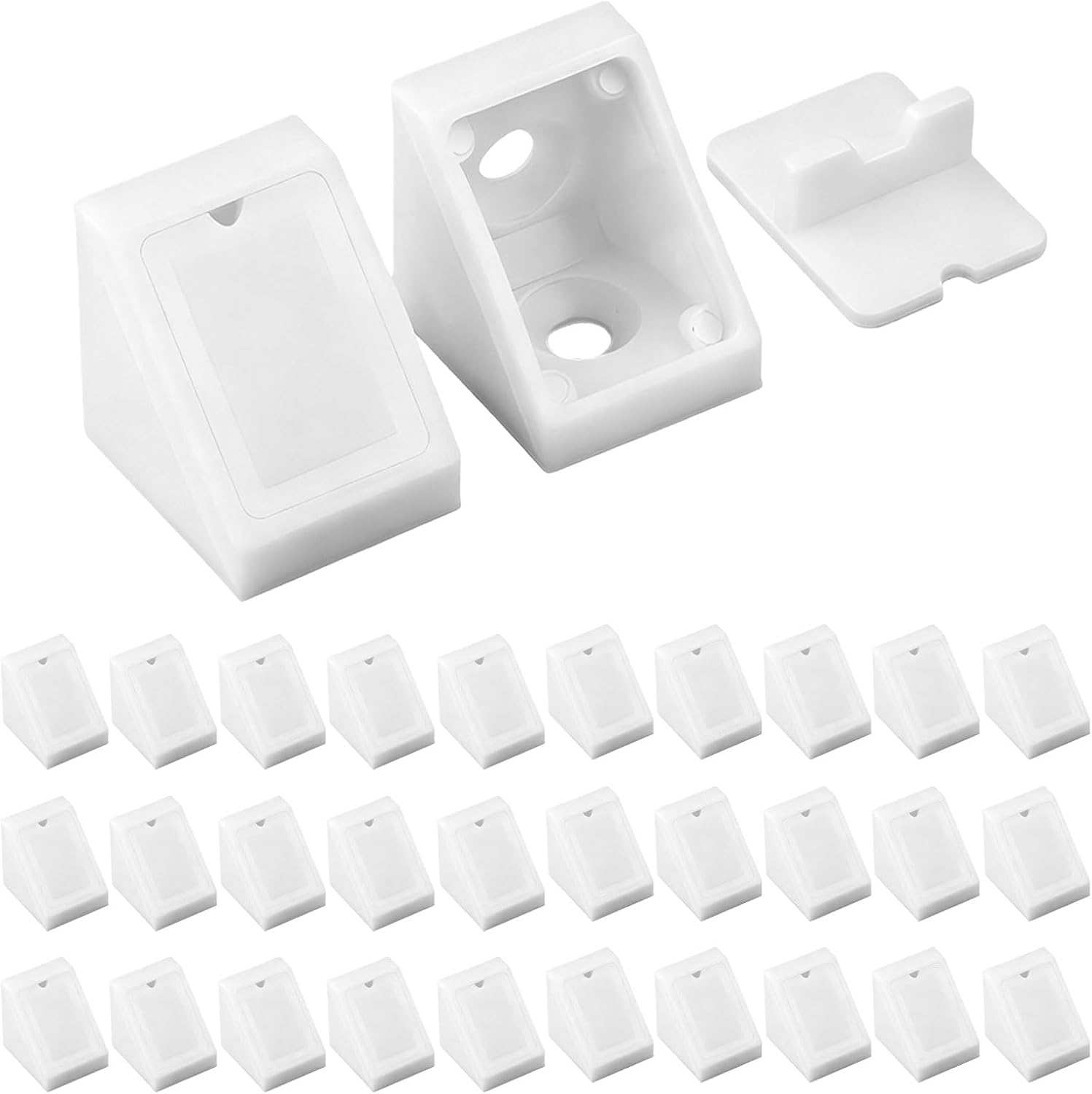 30 sztuk białych plastikowych wsporników narożnych do półek 20 x 18 mm, łączniki meblowe, uniwersalny wspornik narożny do szybkiego montażu