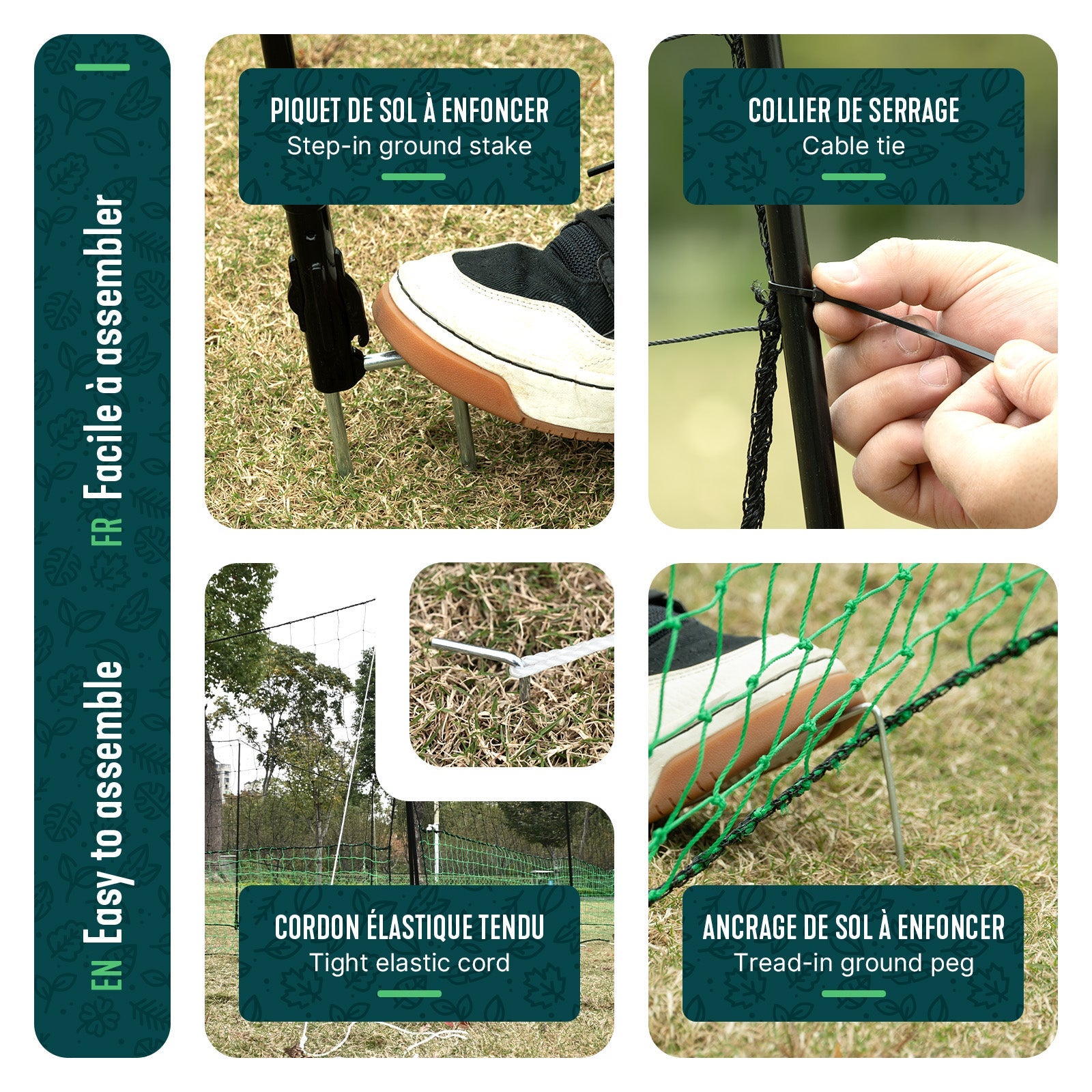 Kit filet à poules 12m avec piquets double pointes - Clôture volaille avec porte d’accès - Enclos extérieur en PE vert - VOUNOT® - 4