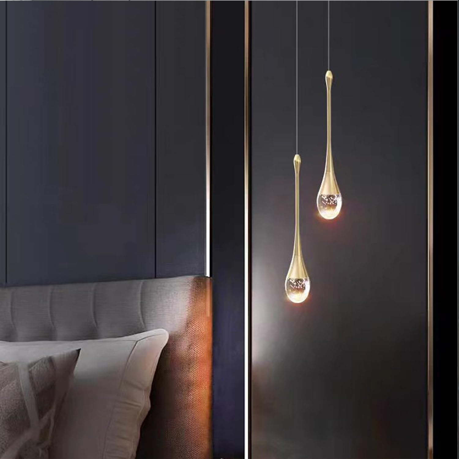 Lustre LED 5W Créatif Suspension Luminaire Moderne en forme de goutte d'eau, Plafonnier en Cristal Lampe Suspendue pour Salon Restaurant Escalier - 3