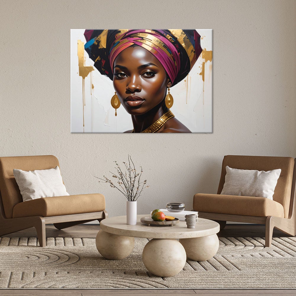 Obraz do salonu sypialni biura, Kobieta w turbanie w stylu glamour 120x80 - 2