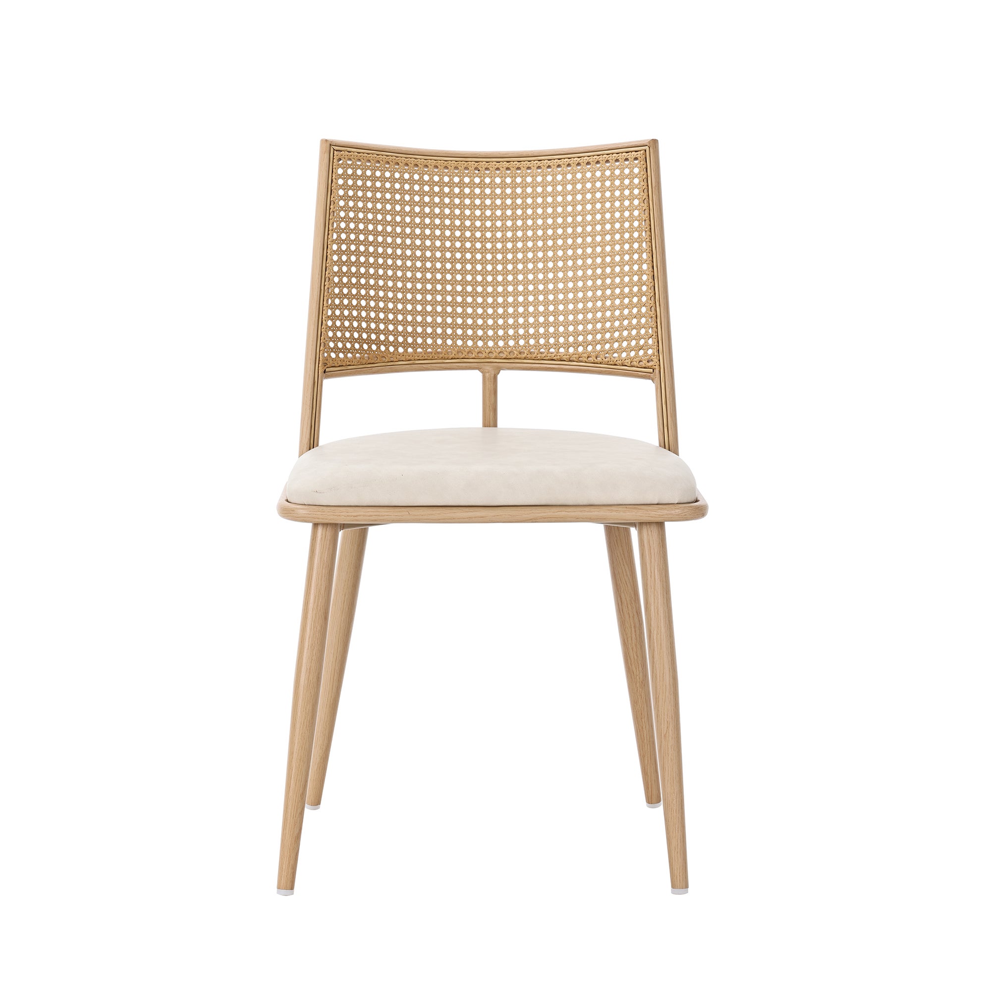 Lot de 2 chaises de salle à manger sans accoudoirs - Siège en cuir PU, dossier en rotin et pieds en métal - 50 x 48 x 80 cm - Beige - 9
