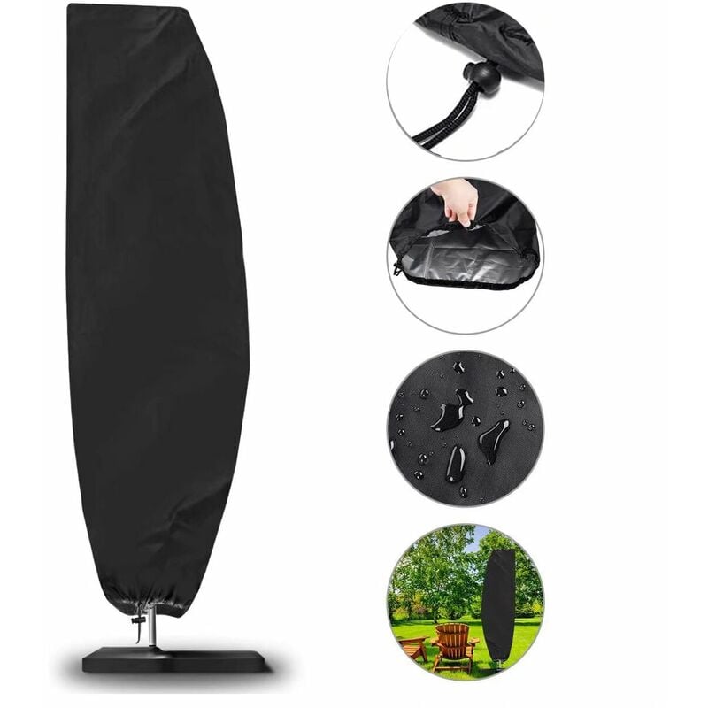 Pokrowiec na parasol ogrodowy 210D, do parasoli z baldachimem o szerokości od 2 do 4 m, 210D, duży, czarny, 280 x 30 x 81/45 cm