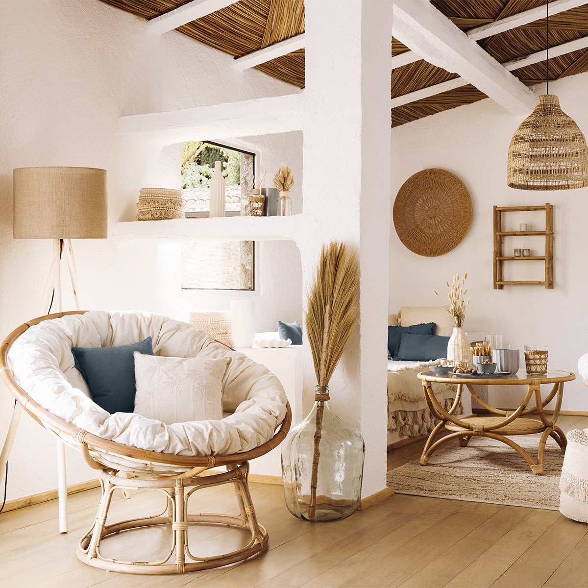 Atmosphera Créateur d'intérieur - Poltrona in rattan Seram -Papasan con cuscino -Interno ed esterno - Giardino, Terrazza, Balcone, Mobili da soggiorno - 2
