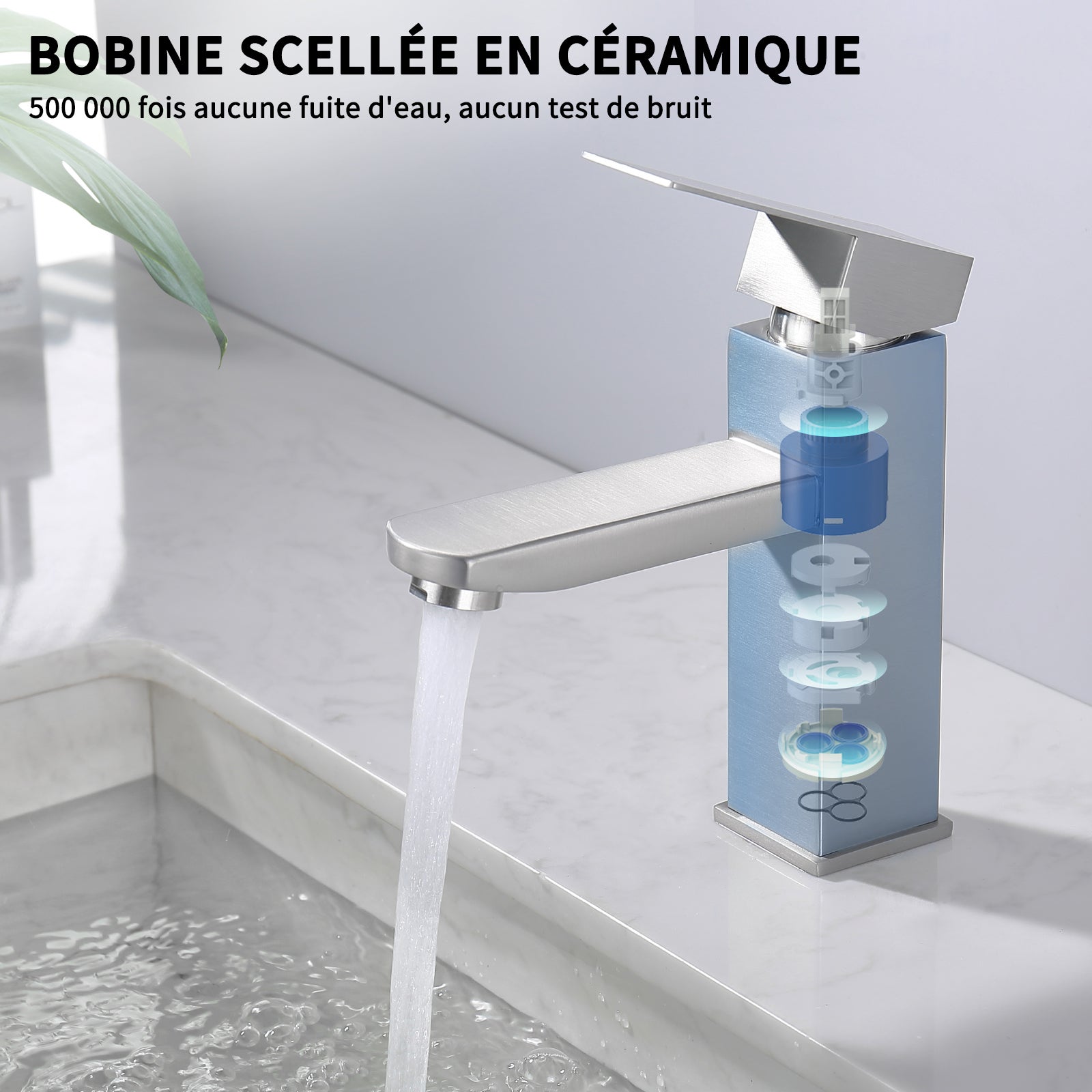 Robinet Salle Bain Carrée Mitigeur de lavabo Eau Froide Chaude Disponible Robinet Lavabo en Acier Inoxydable Mousseur Démontable - 4