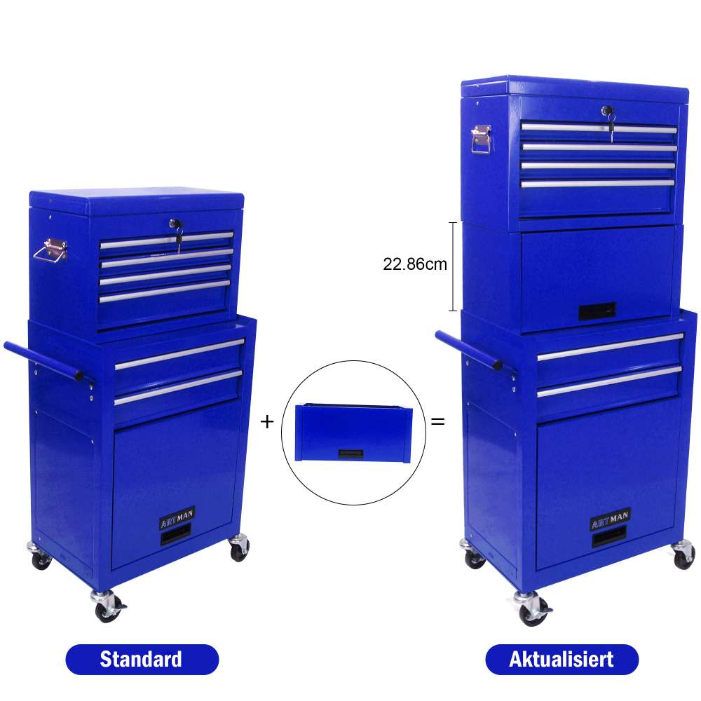 Chariot à outils sur roues 6 tiroirs avec rangement amovible et 4 roues universelles pour atelier - 6