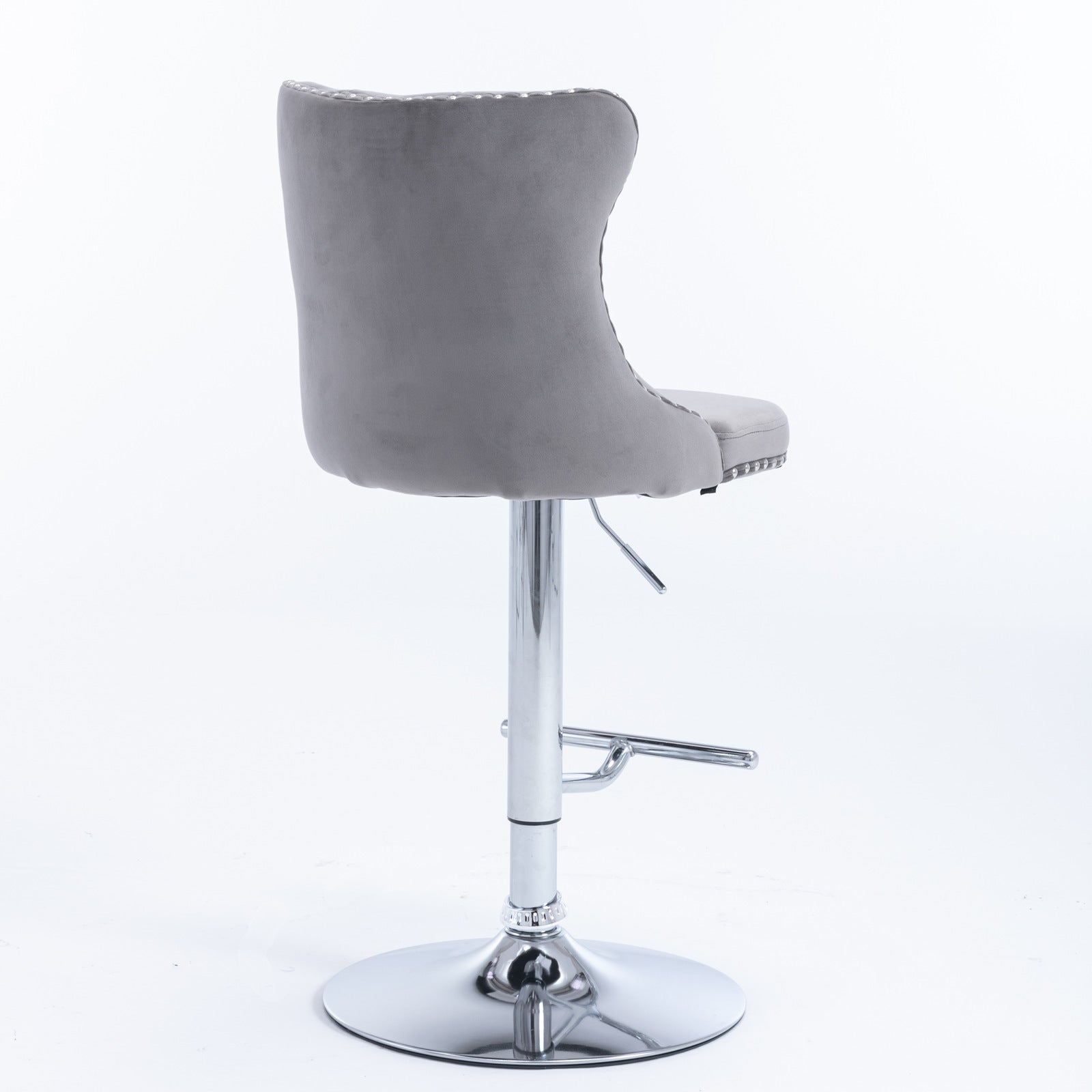 Lot de 2 Chaise de bar Pivotants en Velours Gris, Tabouret de bar Hauteur d'Assise Réglable 63-84cm, Structure Chromée Stable avec Dossier Confortable - 8