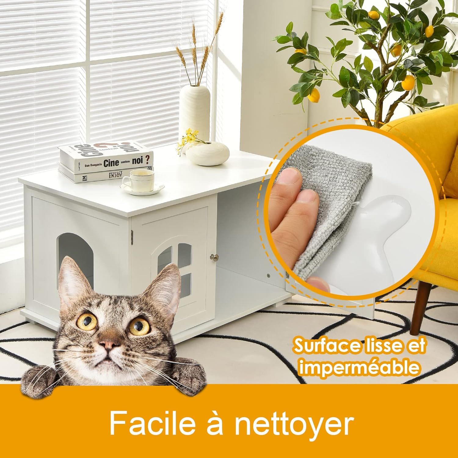 Caixa de areia para gatos, Caixa de areia para gatos com 2 portas, orifícios de ventilação, para sala de estar, quarto, 81 x 53 x 49 cm, branco - 3