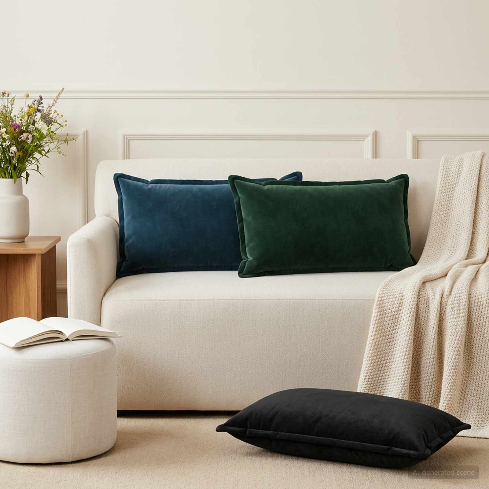 Coussin HOUTEN avec oreiller 2 pièces en velours noir | Leroy Merlin