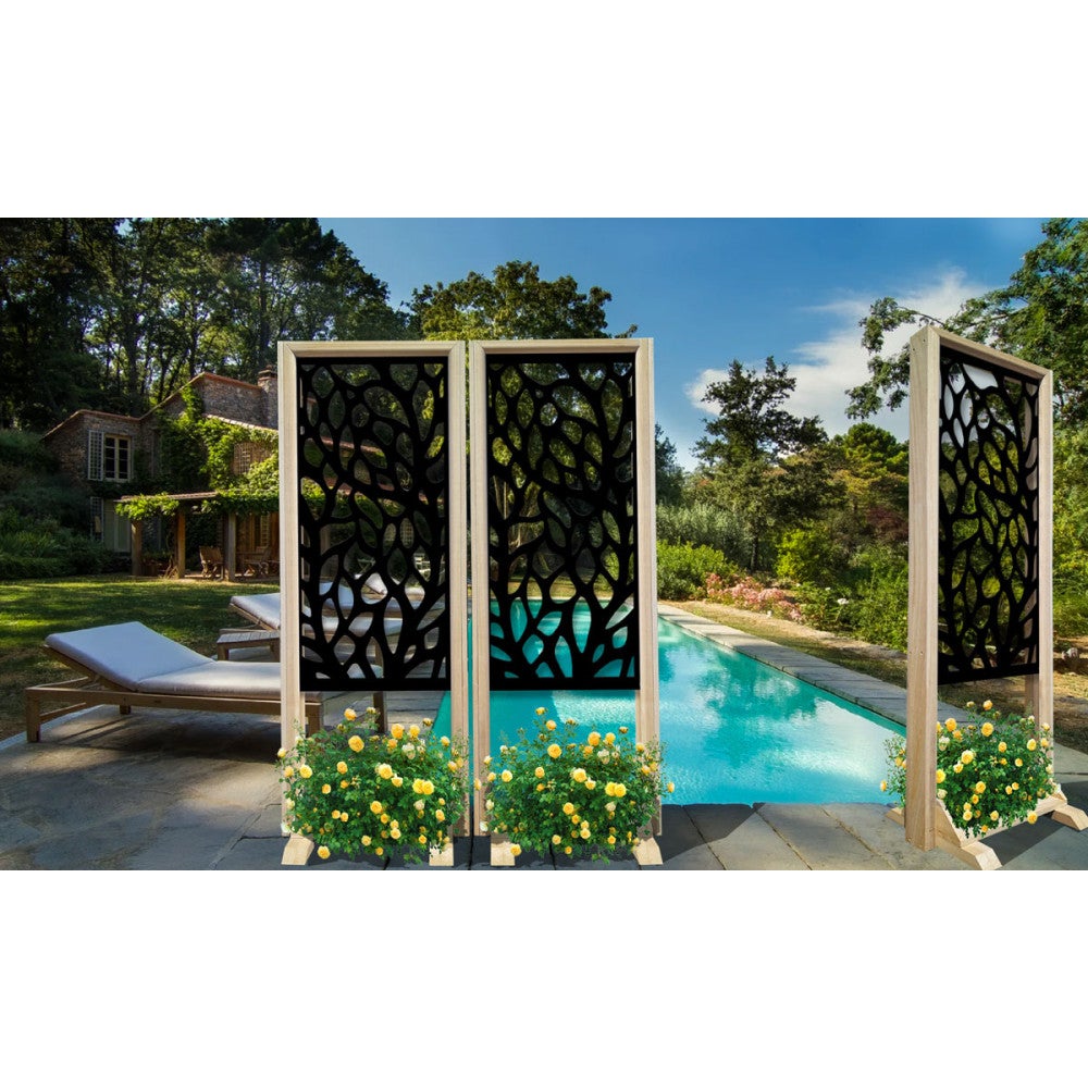 LEAVES - Ścianka działowa - wolnostojący modułowy parawan - 70x190 cm - Wykonana z drewna i PVC, kolor wnętrza czarny