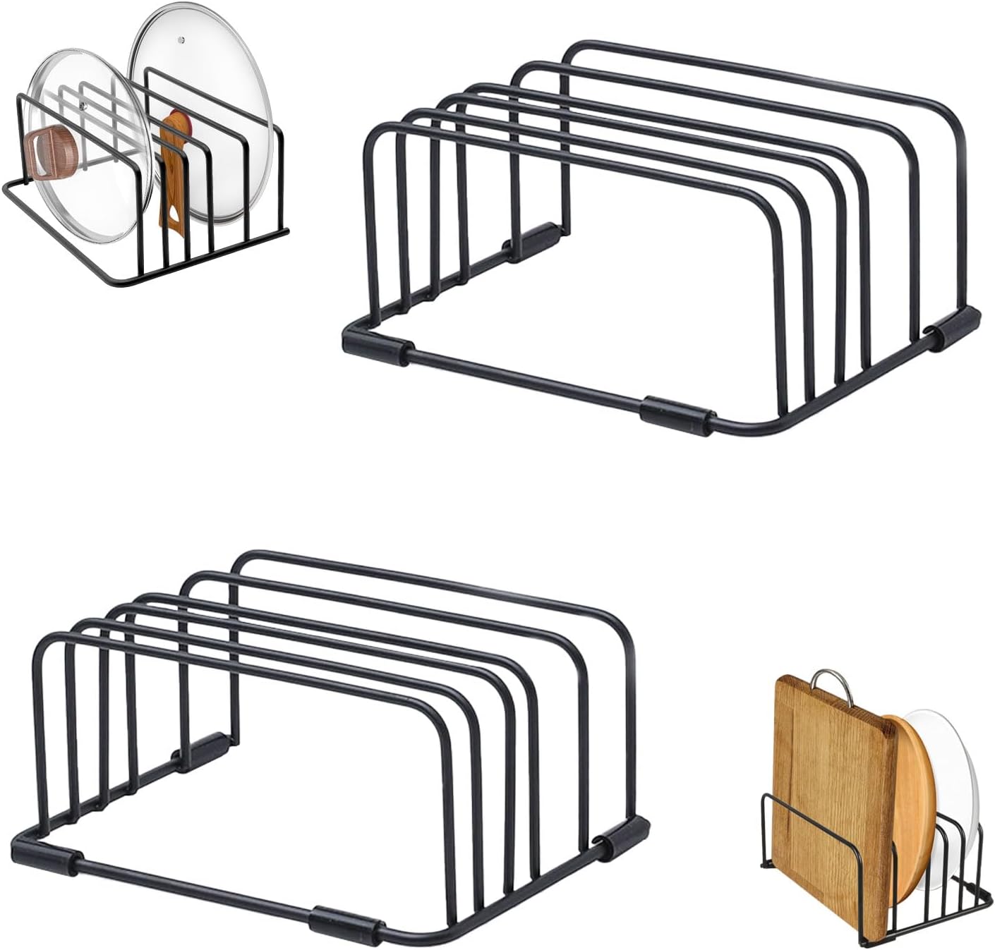 Supporto Per Taglieri E Coperchi Pentole – 2 Pezzi, 5 Fessure, In Ferro Verniciato Nero – Organizzatore Da Cucina Salvaspazio 18x14 Cm