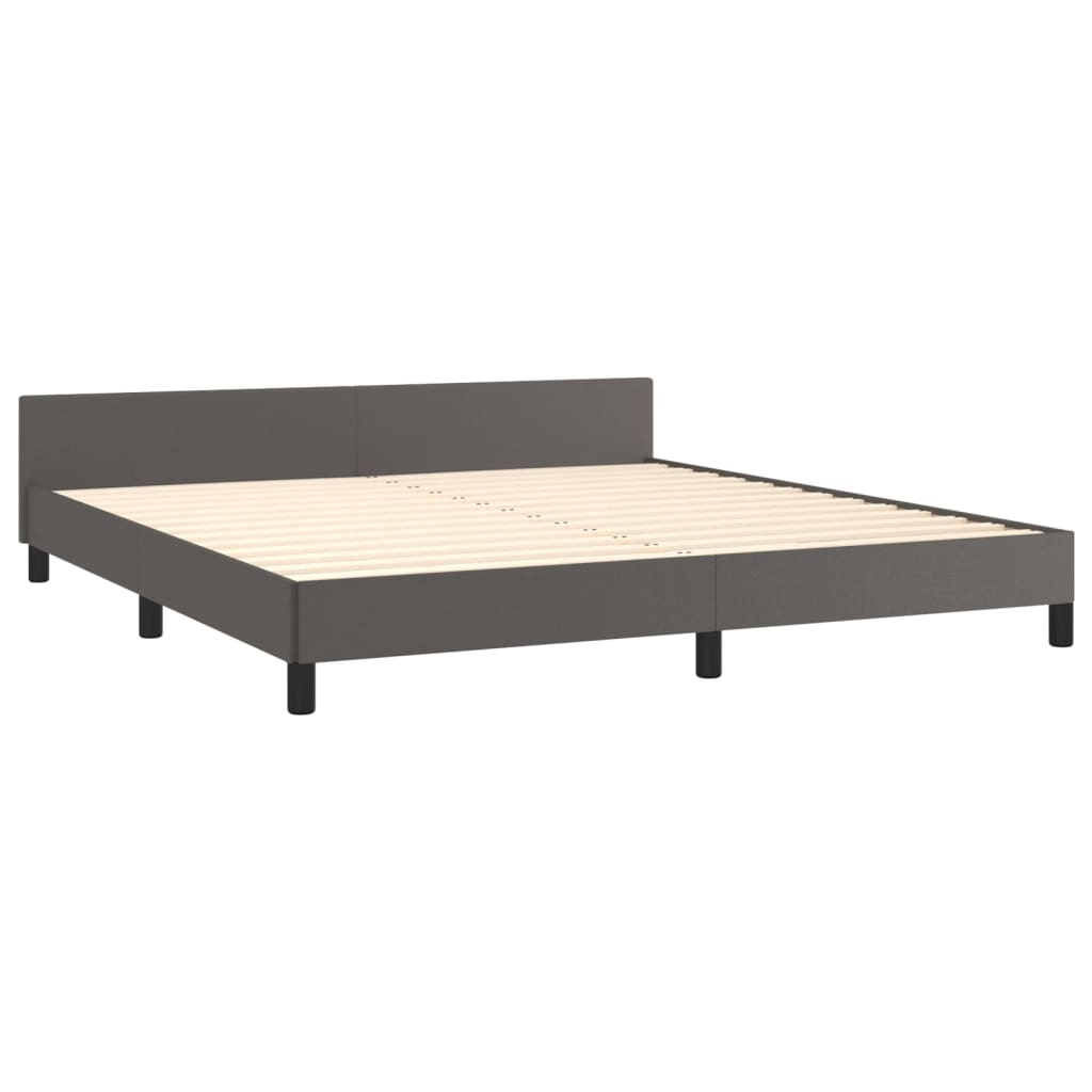 Cadre de lit sans matelas gris similicuir - 5