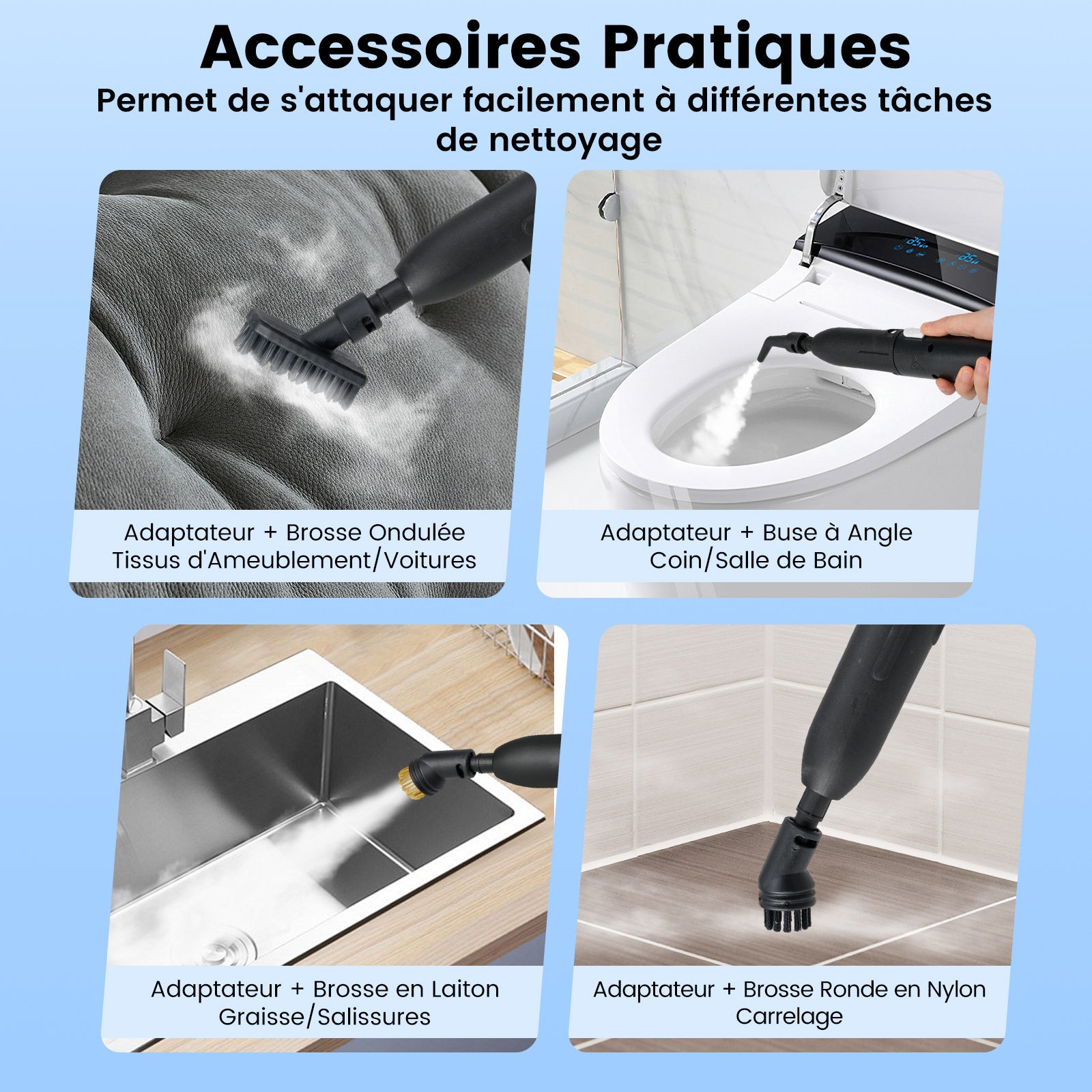 Myjka parowa 1500 W, ciśnienie pary: 3 bar, czas nagrzewania: 10 s, temperatura: do 180℃, zbiornik: 1000 ml (możliwość uzupełniania wody) (biała) - 3