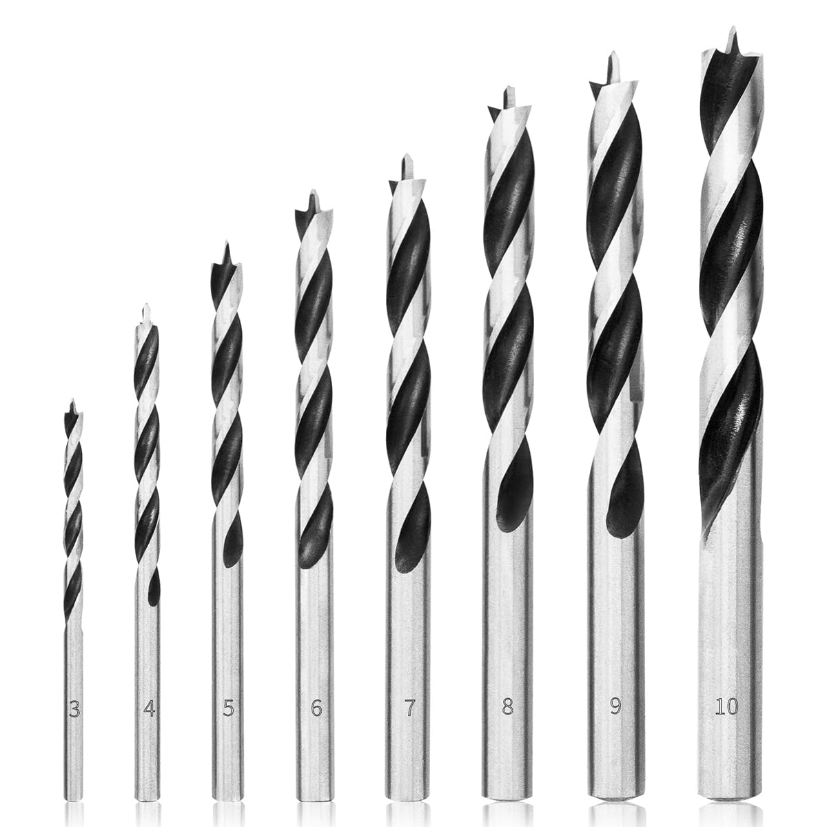 Zestaw Wierteł do Drewna 3mm-10mm 8szt. Wiertła Spiralne do Drewna Profesjonalne Wiertło do Drewna