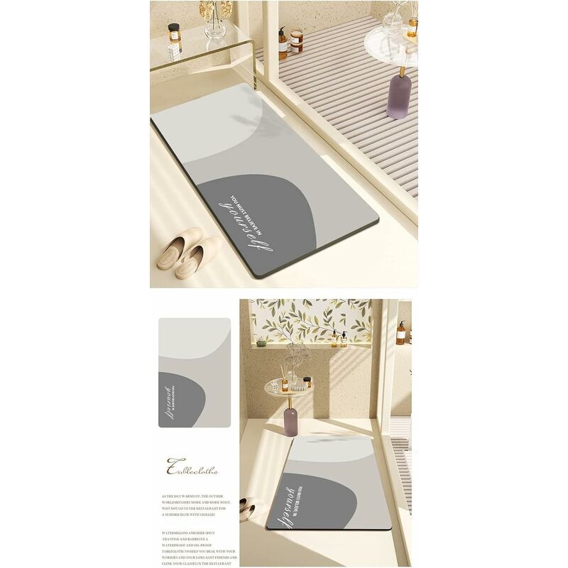 Tapis de Bain 40x60cm en Pierre de diatomite antidérapant Anti moisissure Tapis de Bain en Pierre sèche Rapide Morandi Tapis de Douche à diatomées Dou - 2
