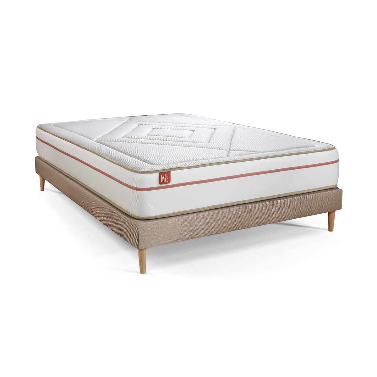 Matelas 160 x 200 cm Le Paisible - Mémoire de forme - Ep : 24 cm - sommier Beige avec 2 oreillers et couette - 8