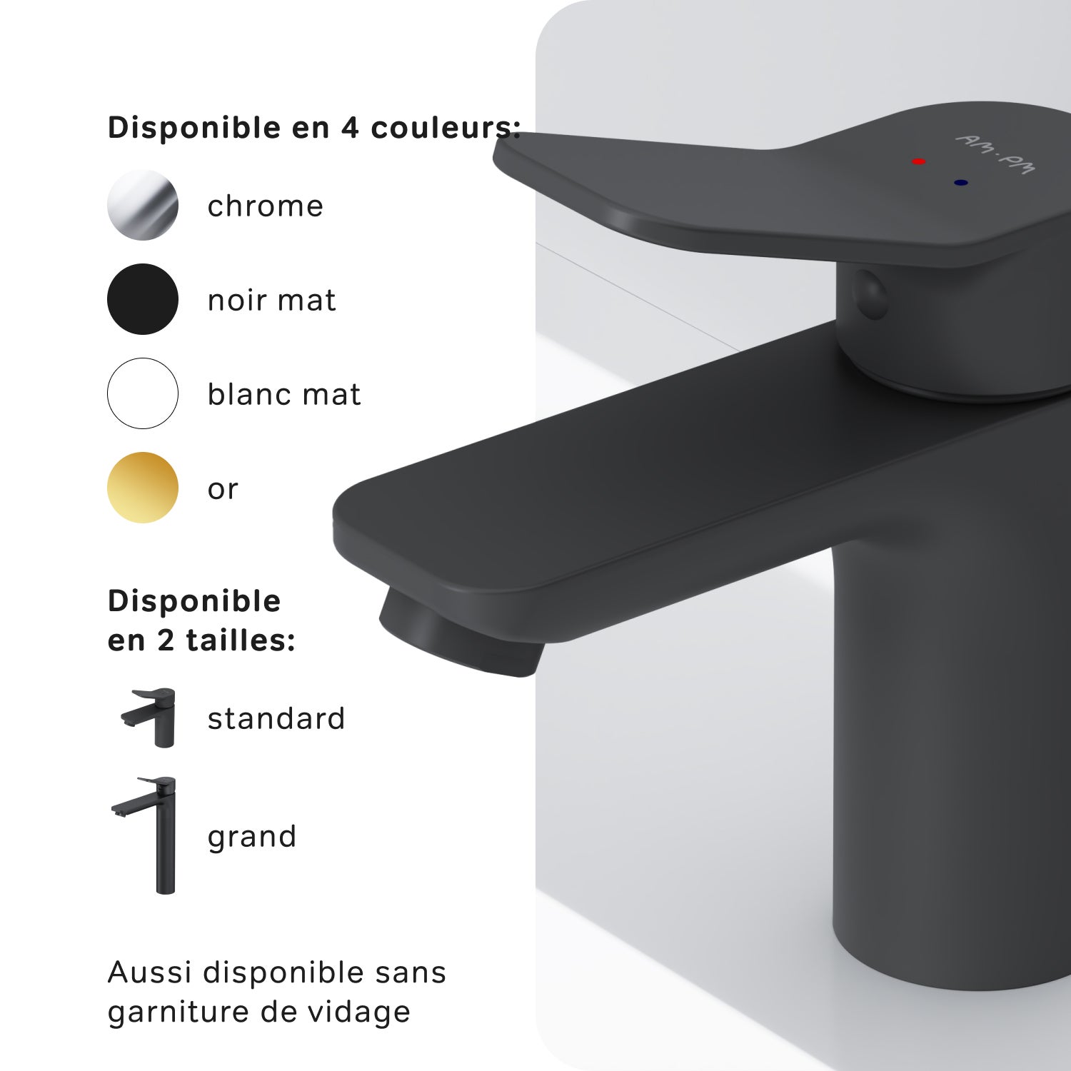 Mitigeur de Lavabo, Robinet de Lavabo avec bonde clic clac, Robinet de lave-mains, Noir, taille S, FXA82122 AM.PM - 6