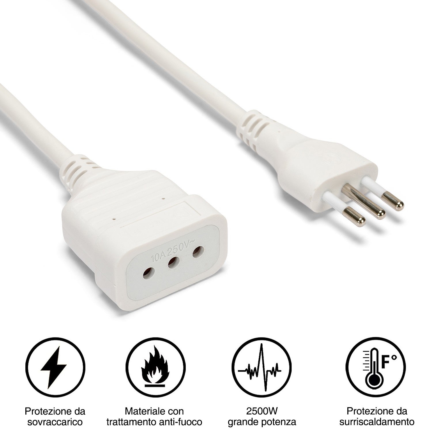 Rallonge italienne 5 m: fiche et prise 10A, blanc - câble 3G0,75 mm131 - 6