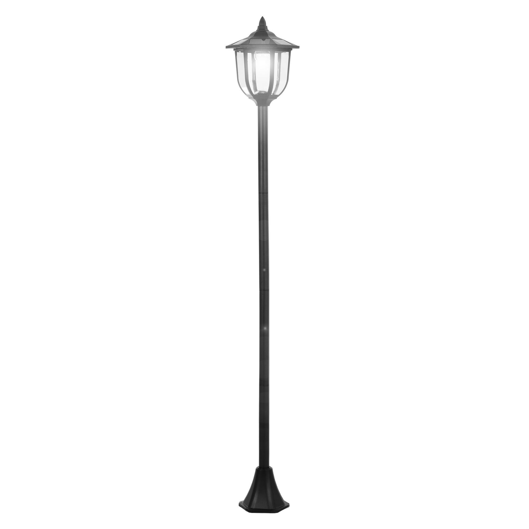 Solarna latarnia ogrodowa LED, 30/60 lumenów, z czarnego plastiku, Ø 26,5 x wys. 177 cm, idealna do ogrodu i na taras.