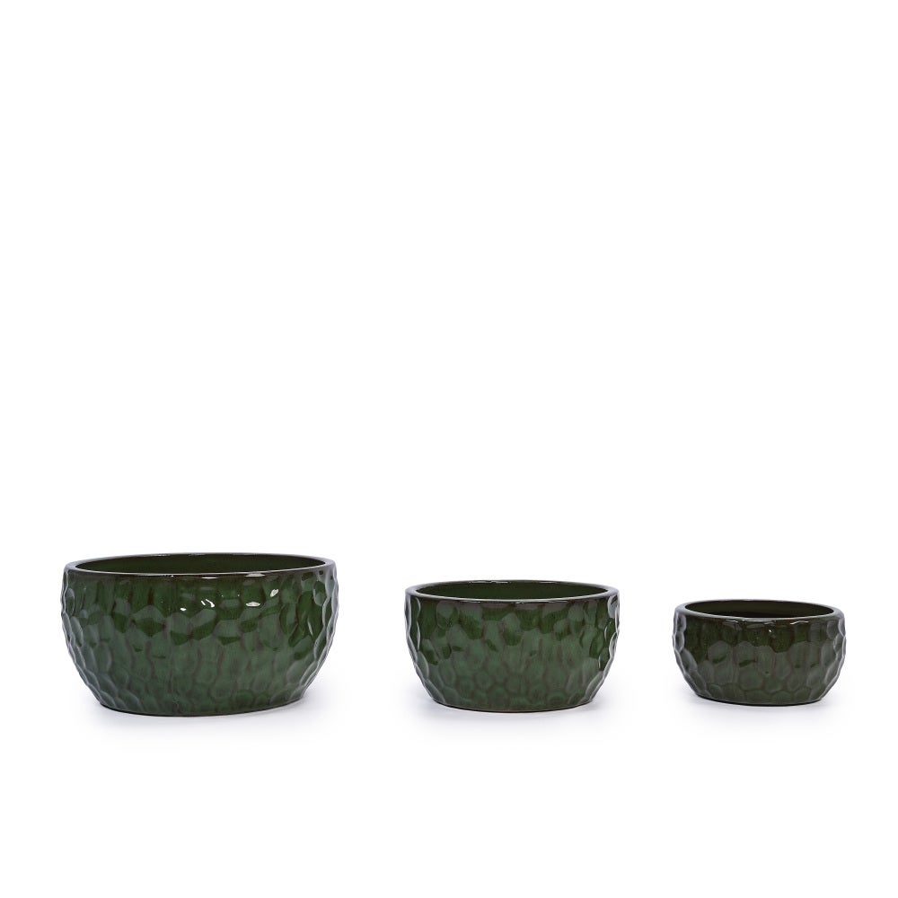 Ensemble 3 pots en céramique émaillée verte, faits main, perforés, idéal bambou/figuier, intérieur/extérieur. - 8